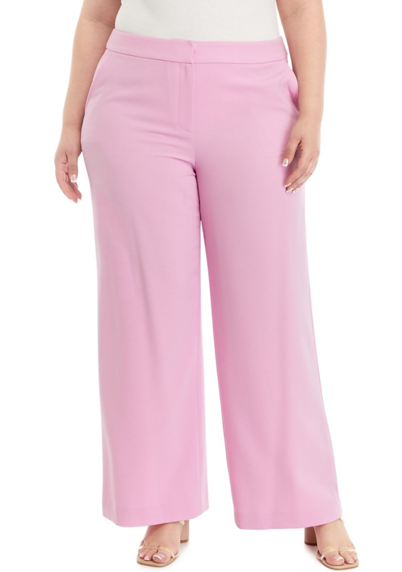 Plus Size Solid Bi Stretch Wide Leg Pants