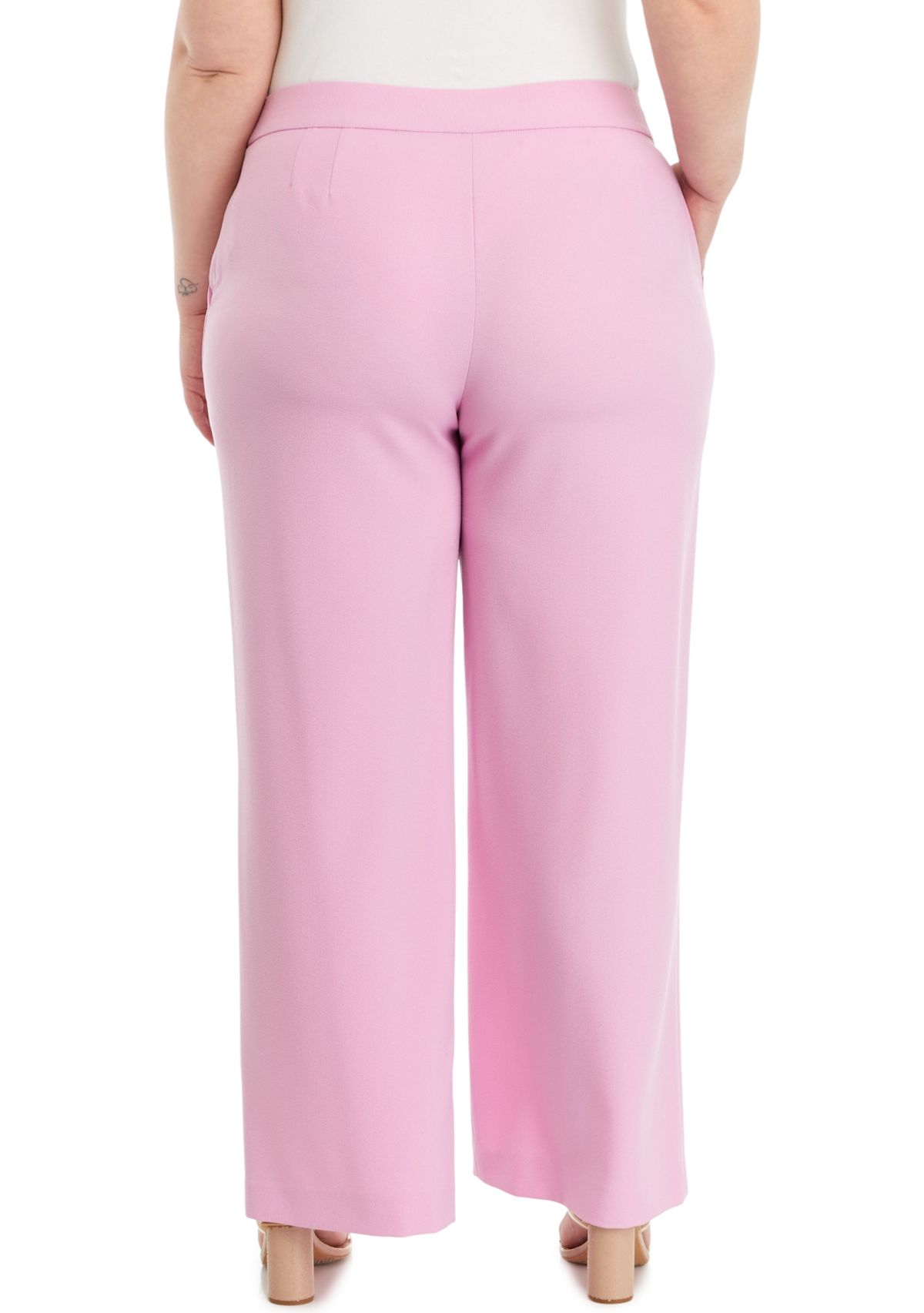 Plus Size Solid Bi Stretch Wide Leg Pants