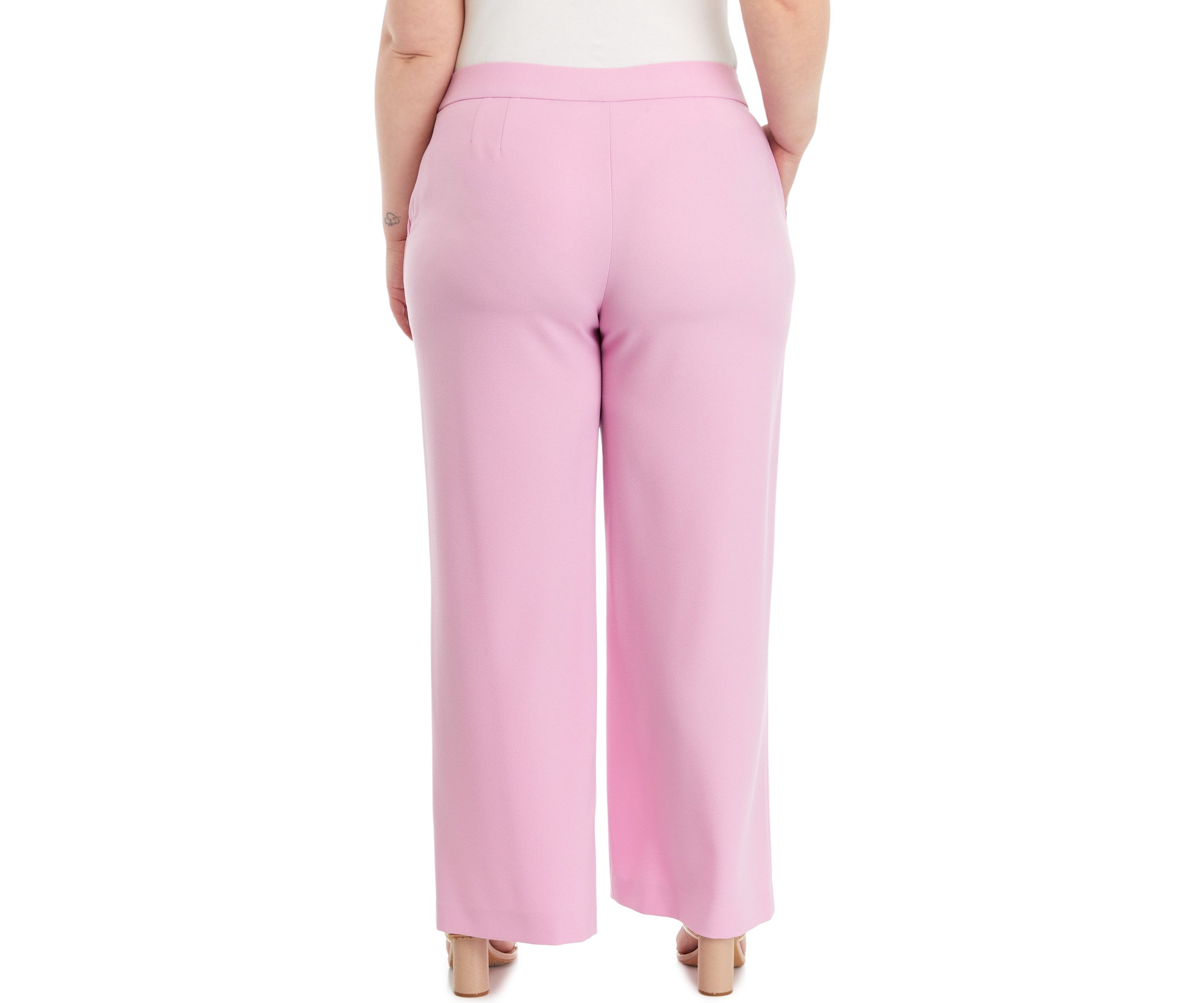 Plus Size Solid Bi Stretch Wide Leg Pants