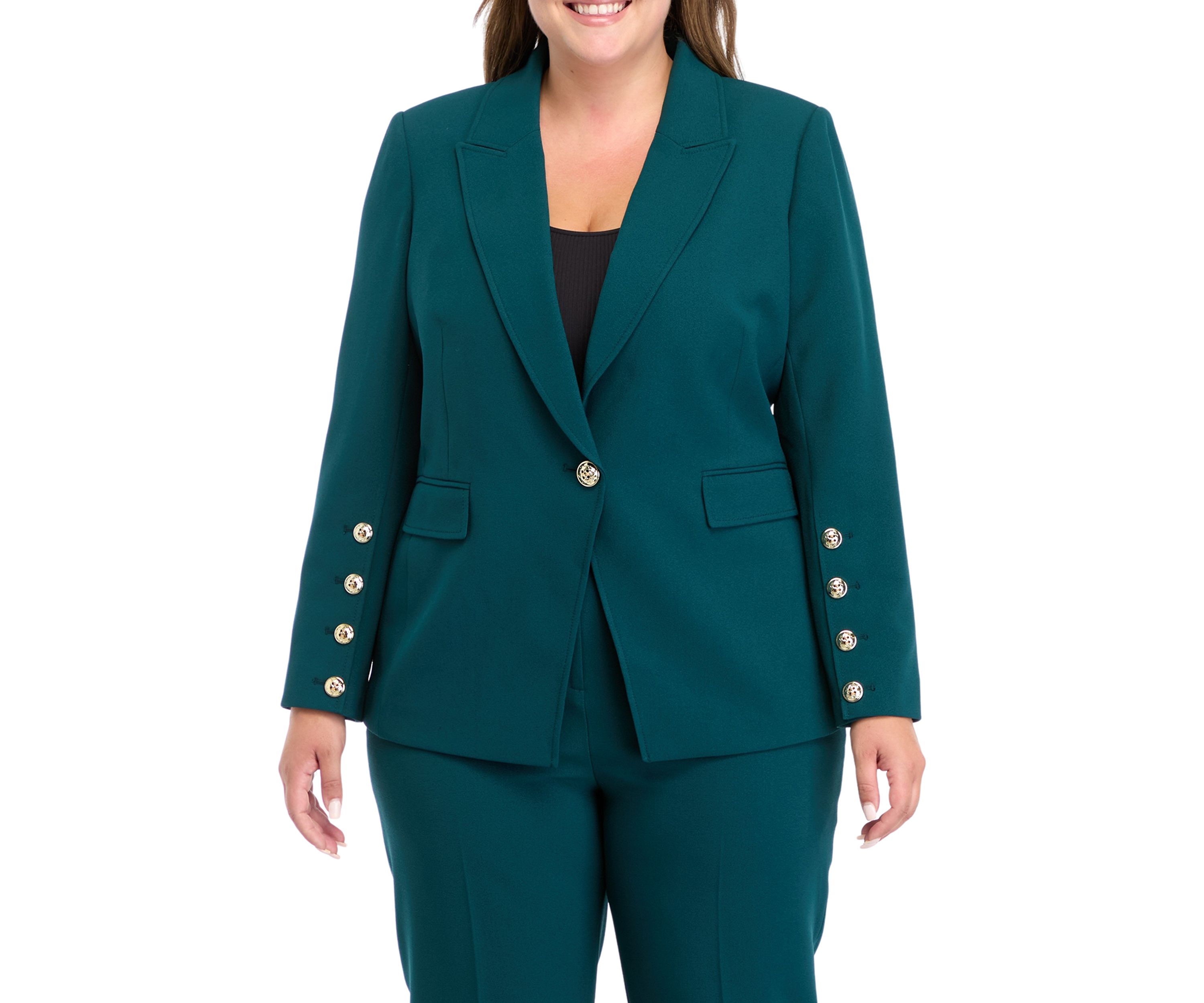 Plus Size Notch Lapel One Button Jacket 