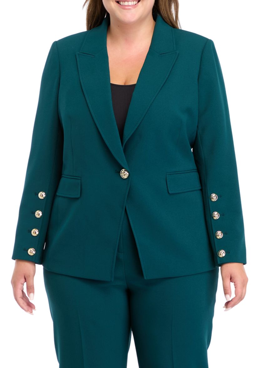 Plus Size Notch Lapel One Button Jacket 