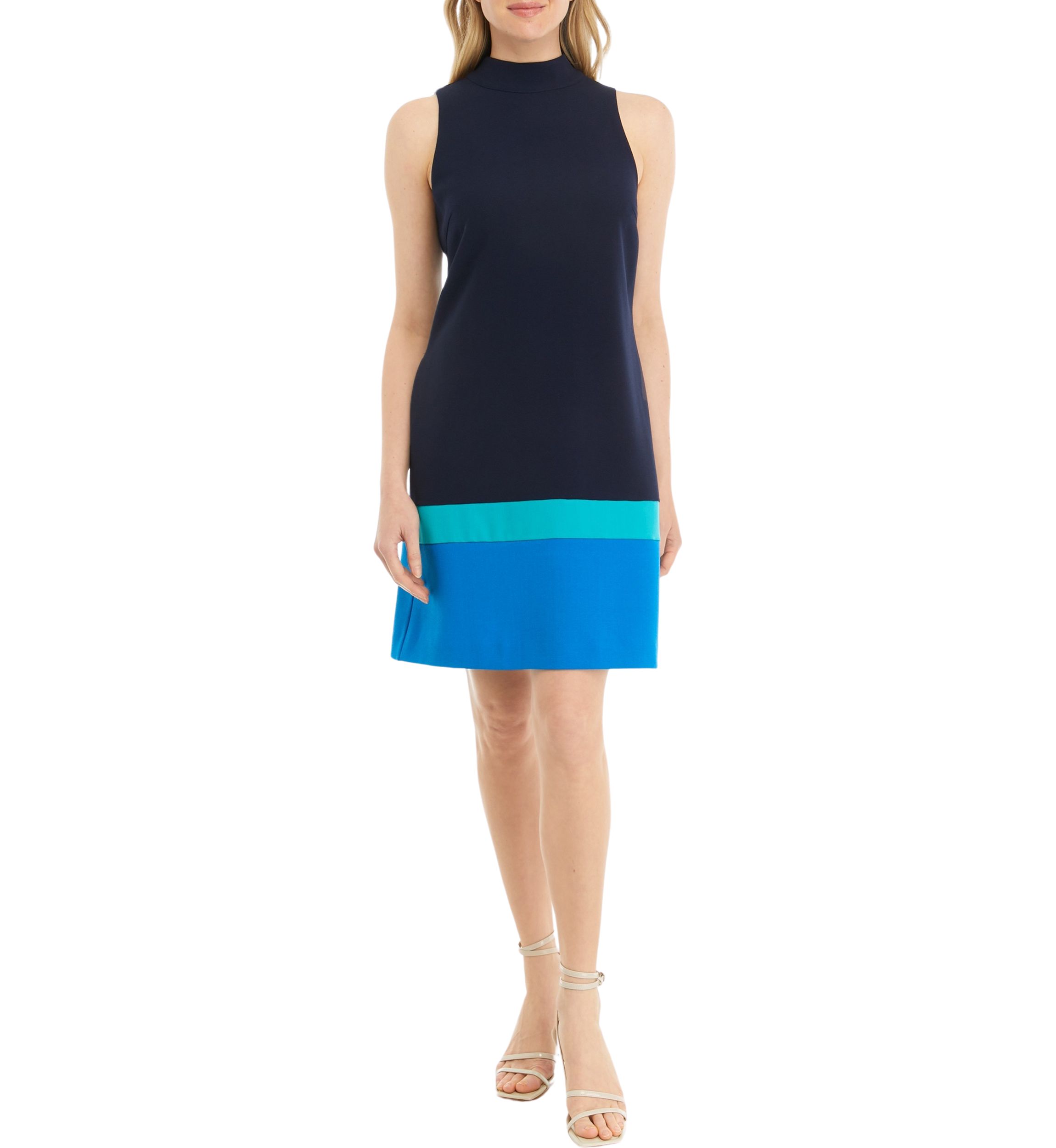 Womens Color Blocked Stripe A-Line Dress
