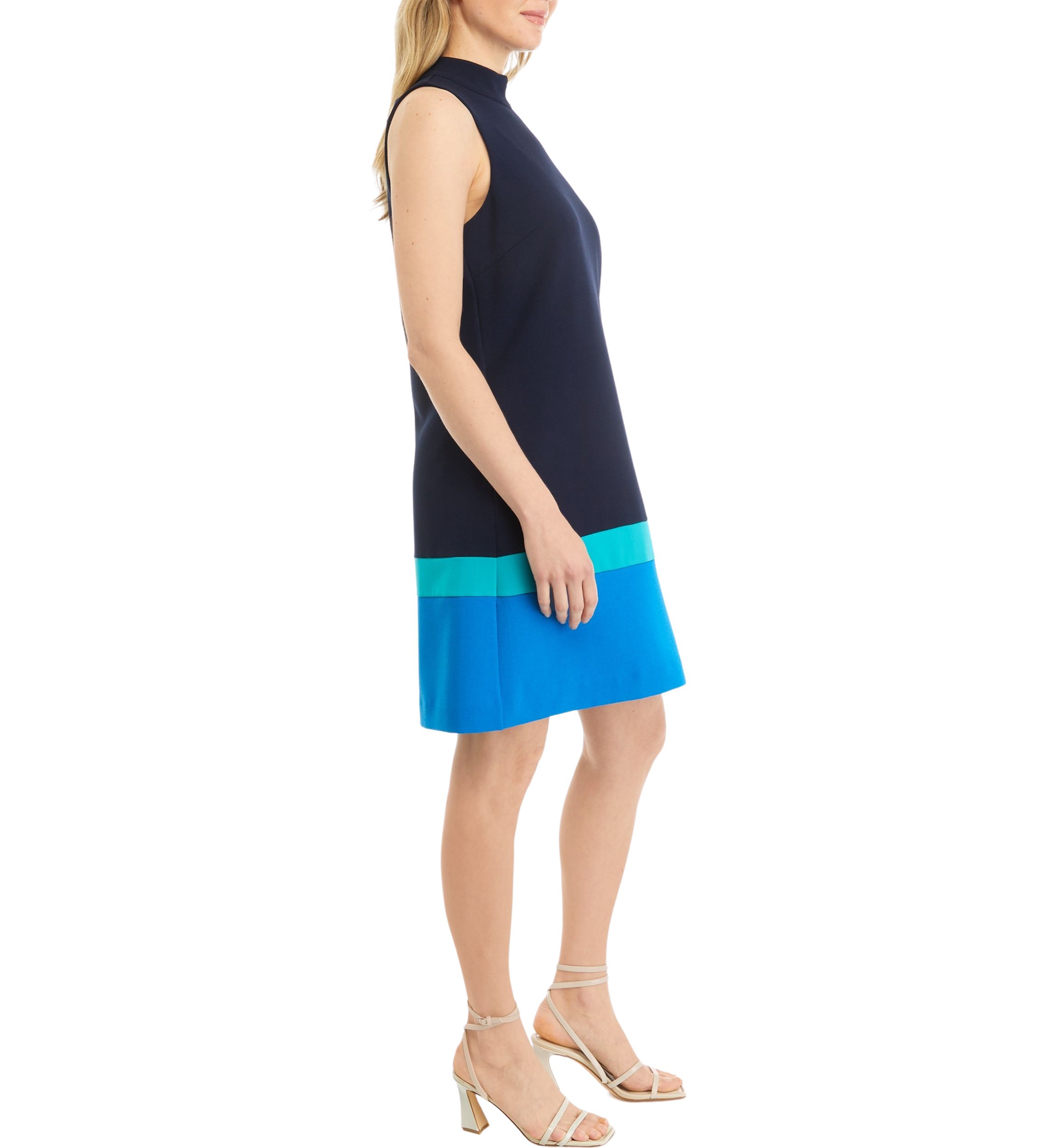 Womens Color Blocked Stripe A-Line Dress