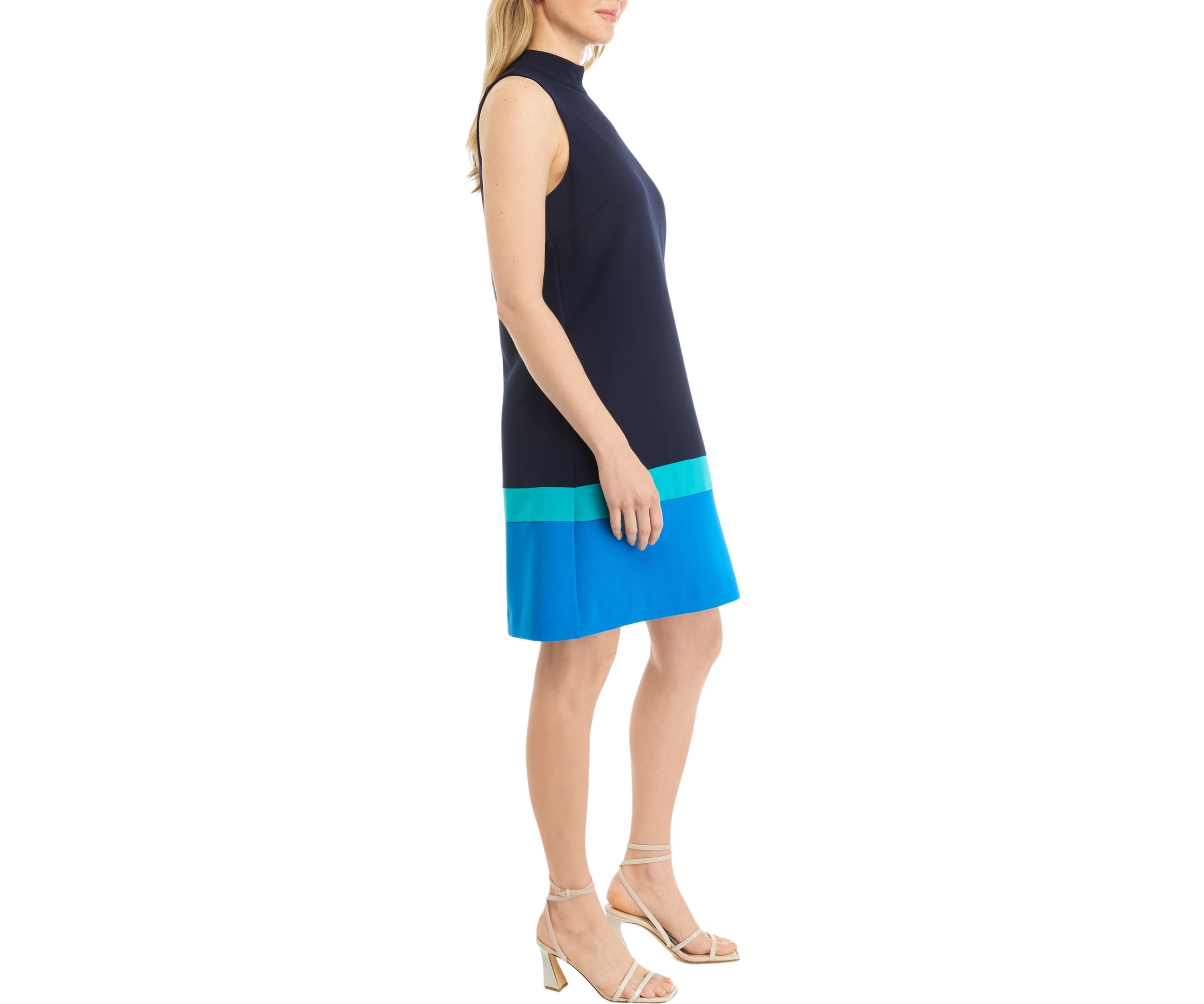 Womens Color Blocked Stripe A-Line Dress