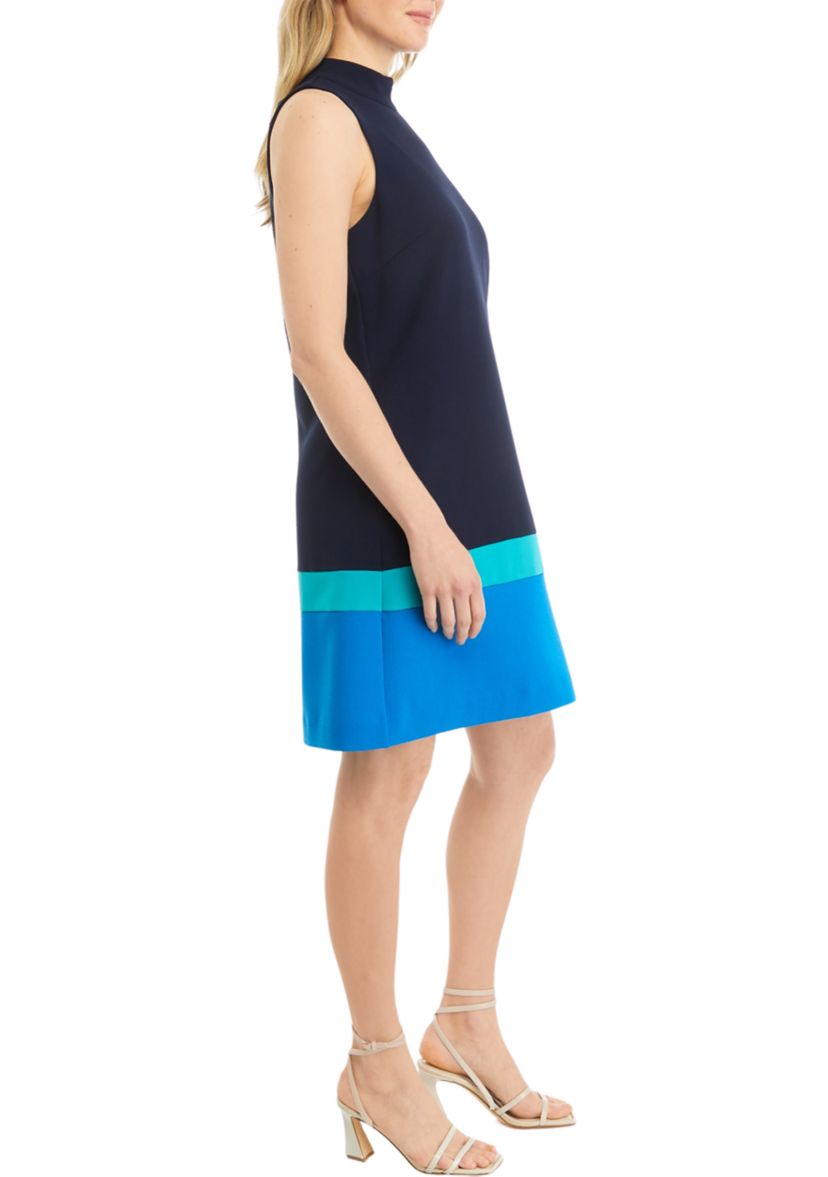 Womens Color Blocked Stripe A-Line Dress