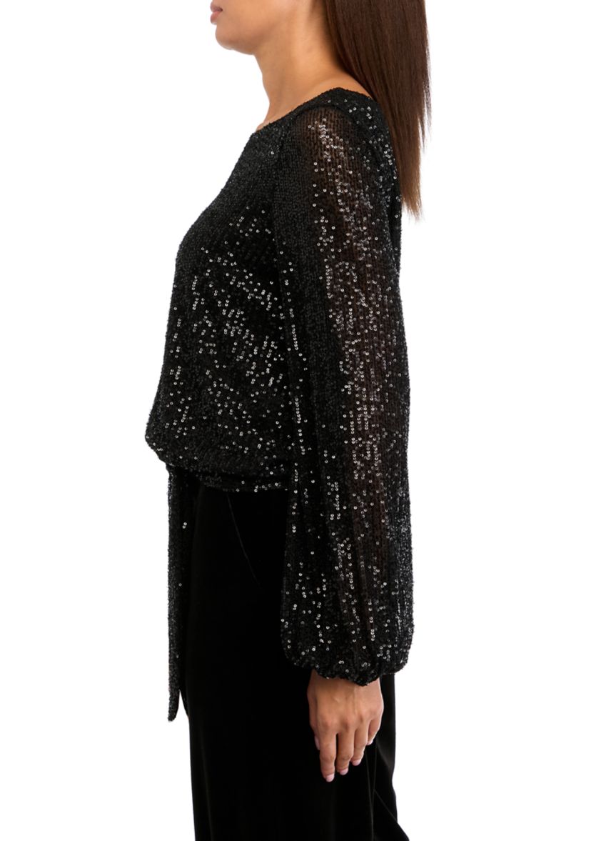 Womens Long Sleeve Sequin Top