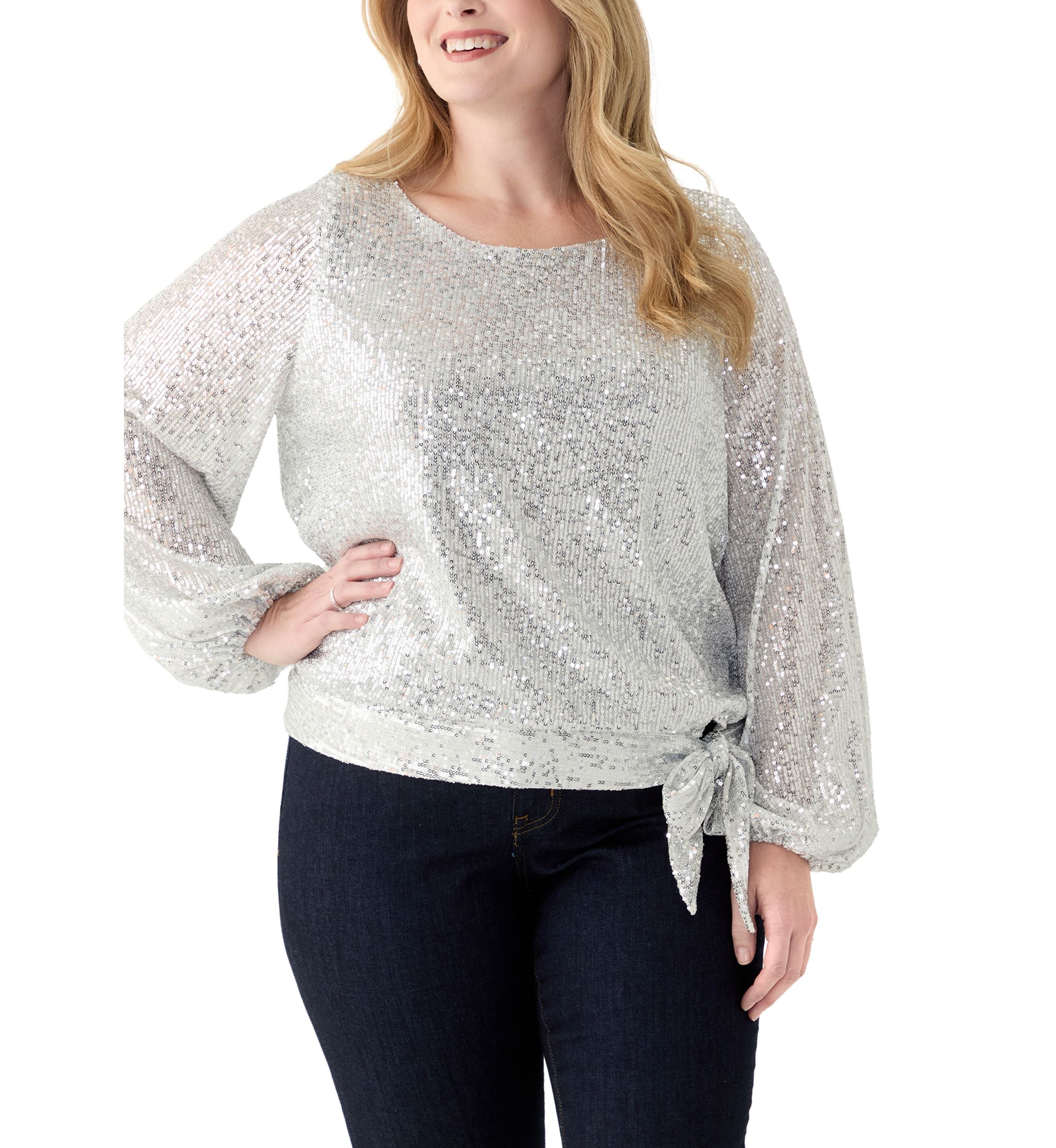 Plus Size Long Sleeve Sequin Top