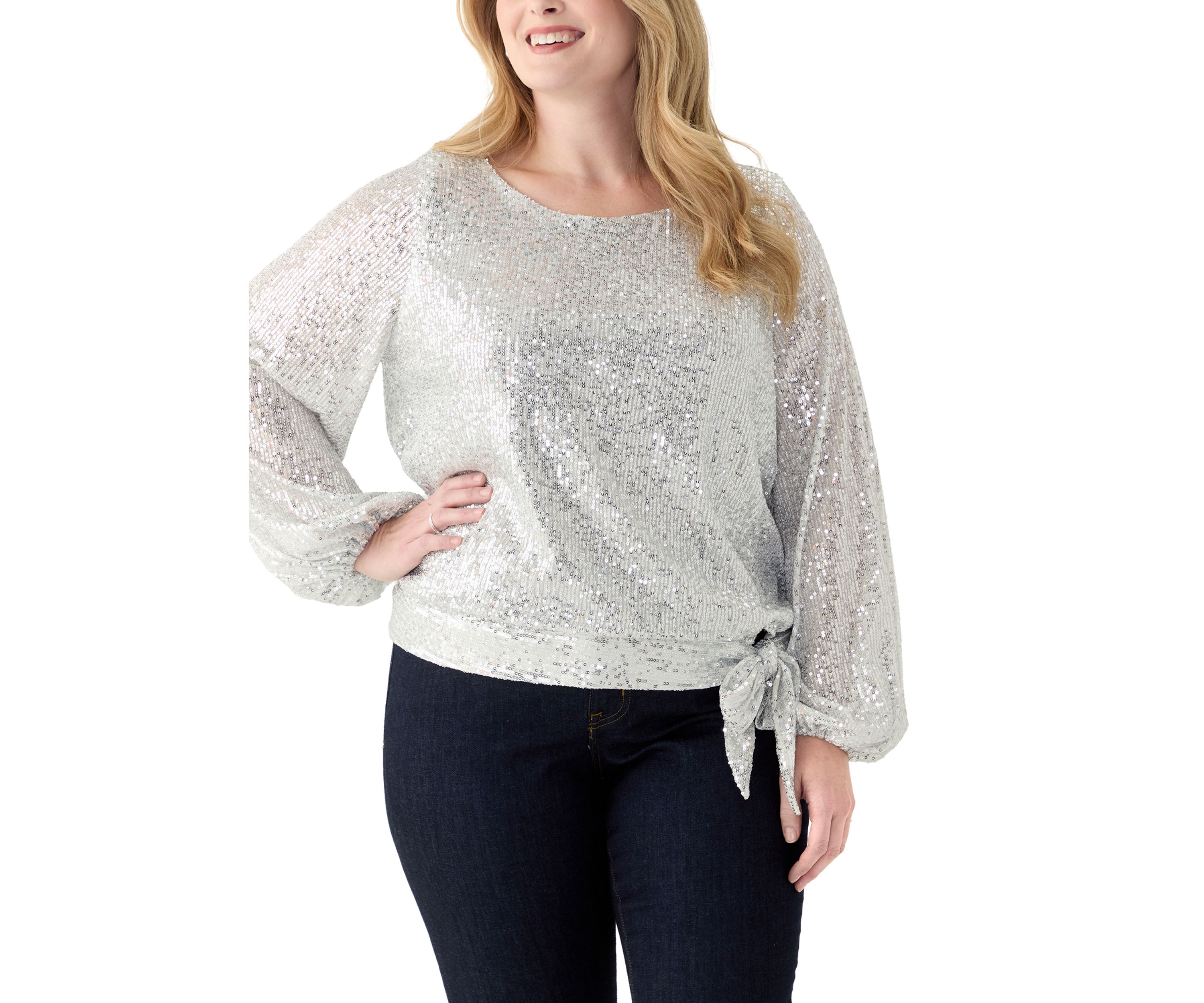 Plus Size Long Sleeve Sequin Top