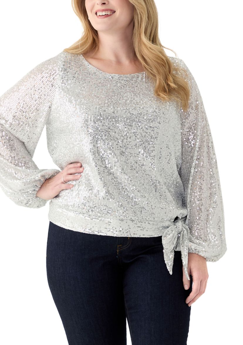 Plus Size Long Sleeve Sequin Top