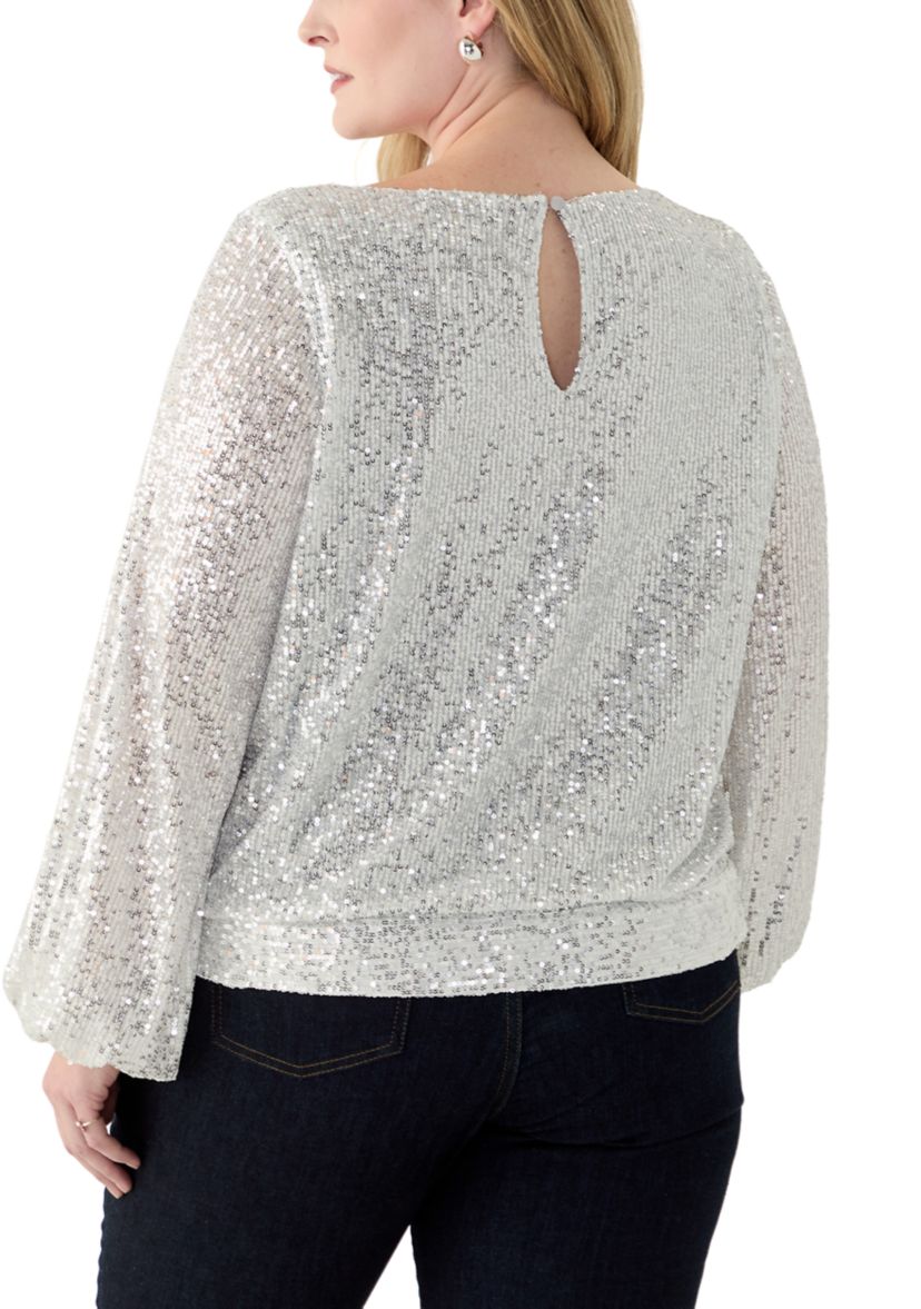 Plus Size Long Sleeve Sequin Top