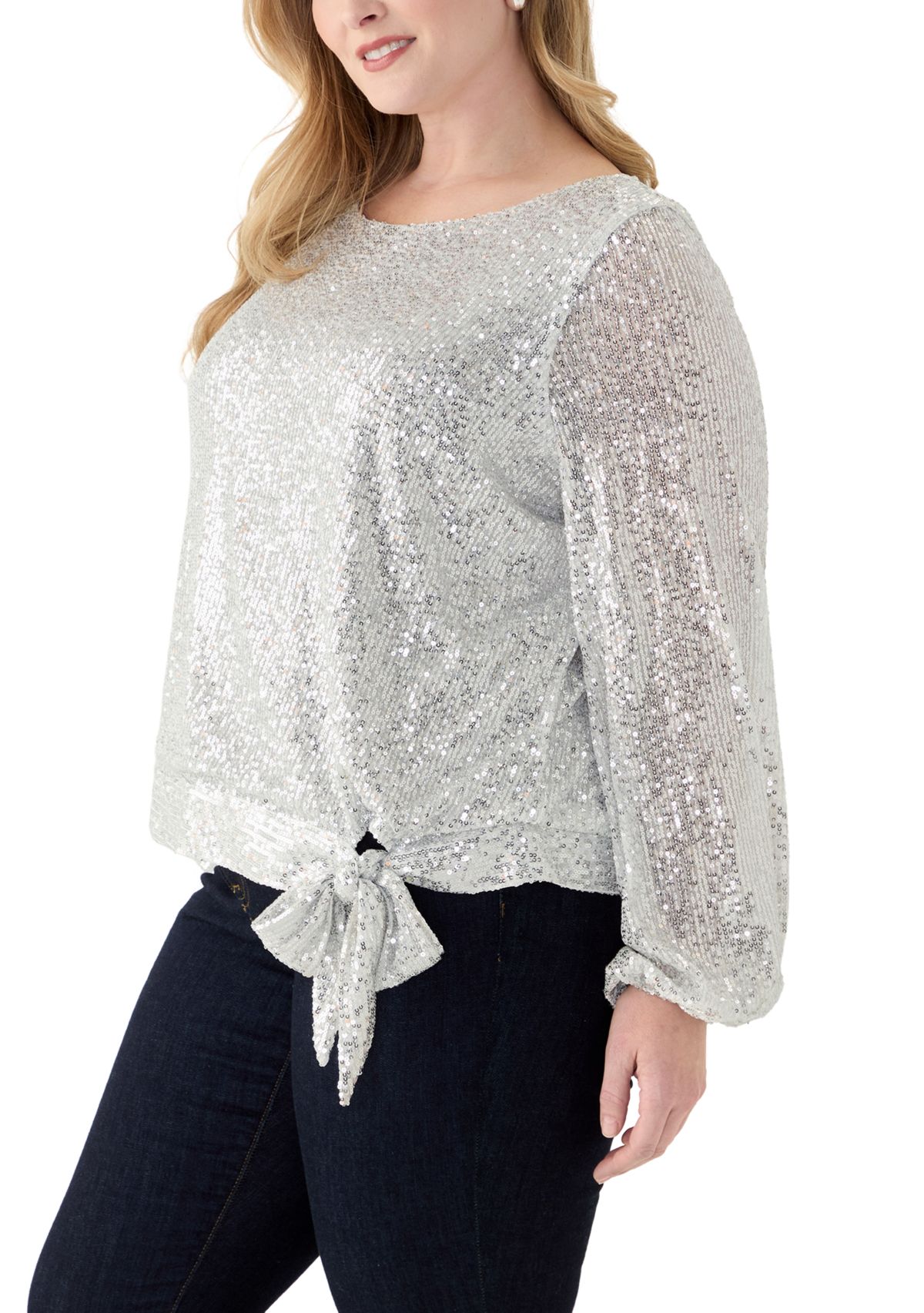 Plus Size Long Sleeve Sequin Top