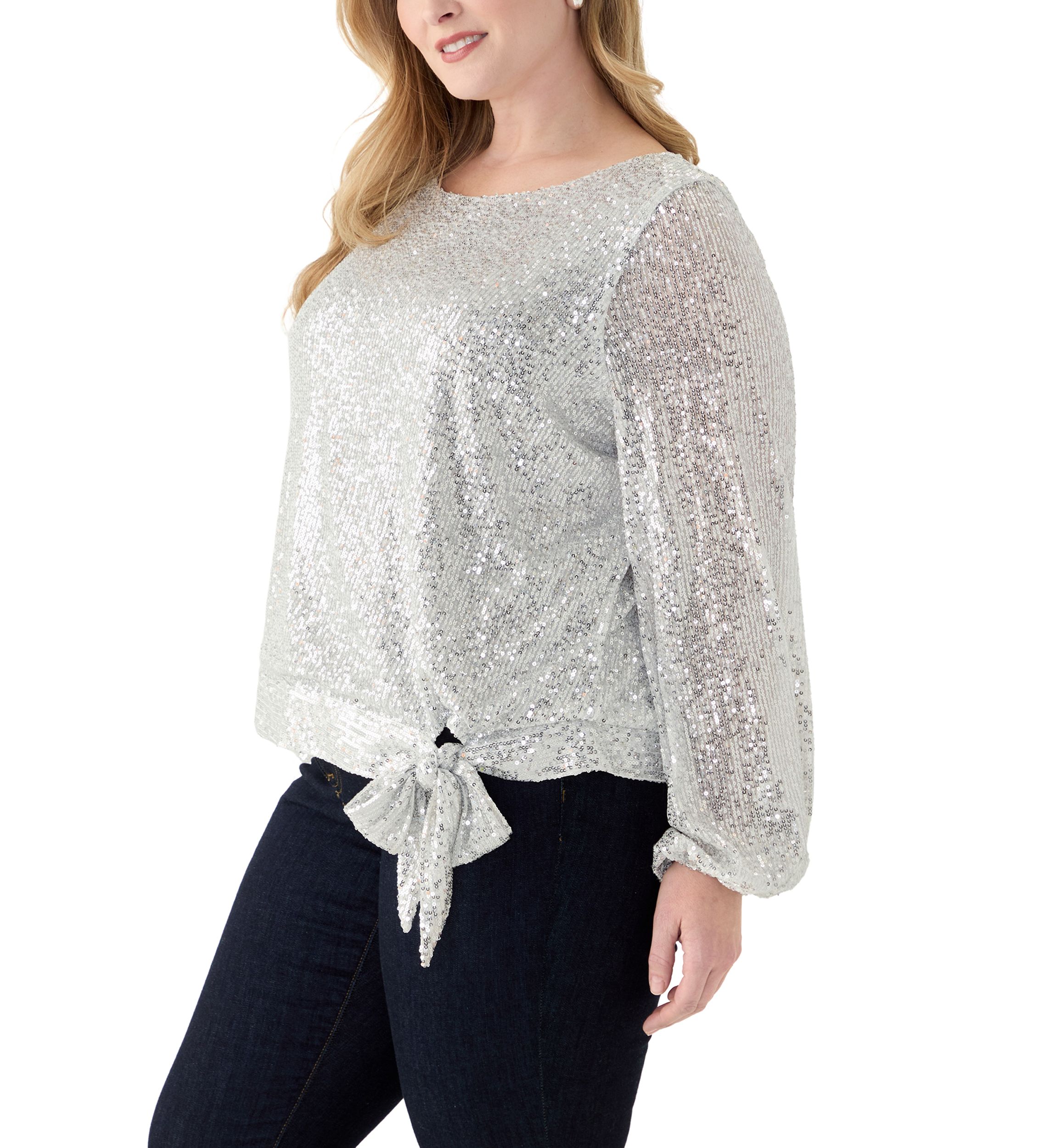 Plus Size Long Sleeve Sequin Top