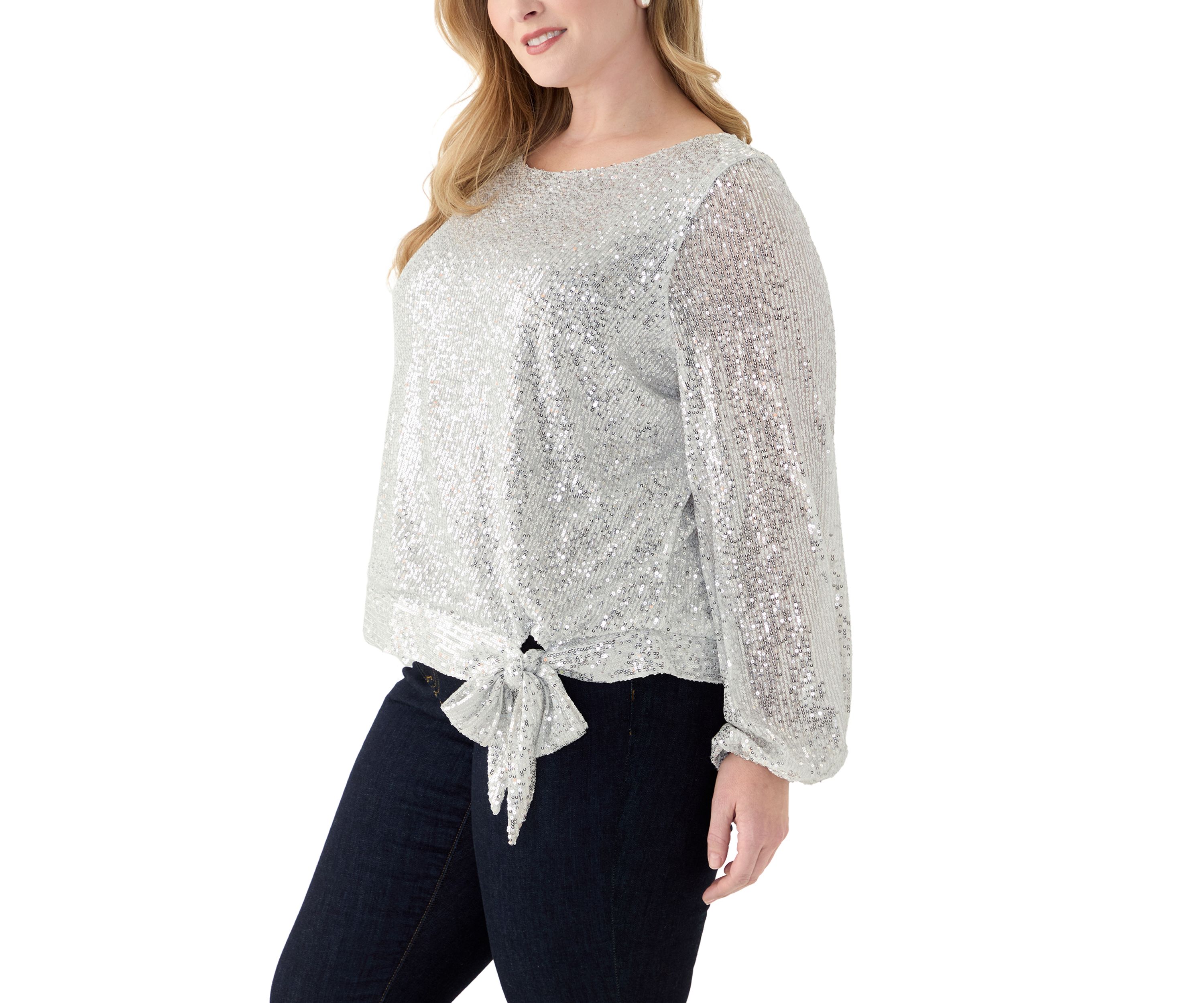 Plus Size Long Sleeve Sequin Top