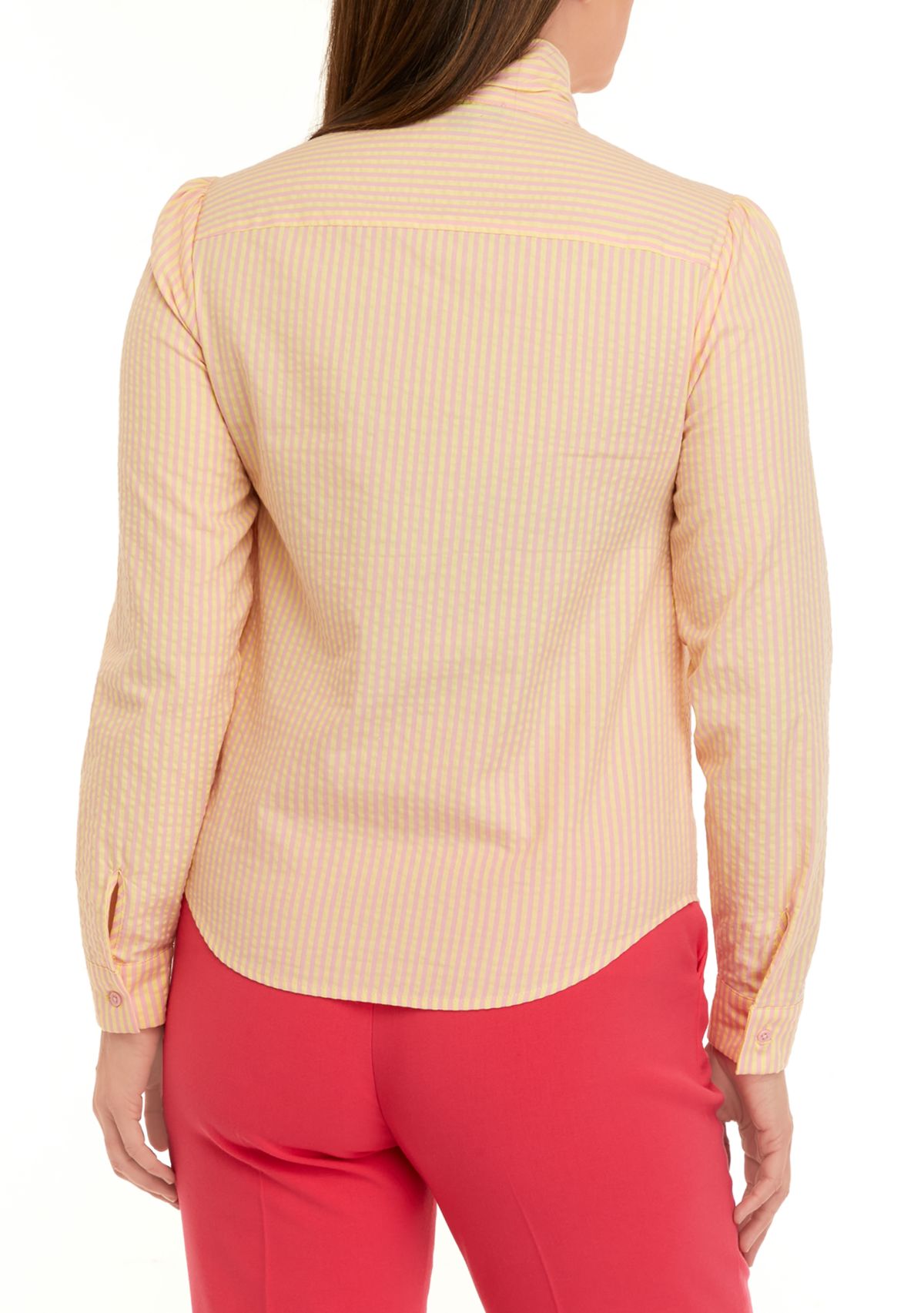 Womens Long Sleeve Stripe Bow Neck Blouse