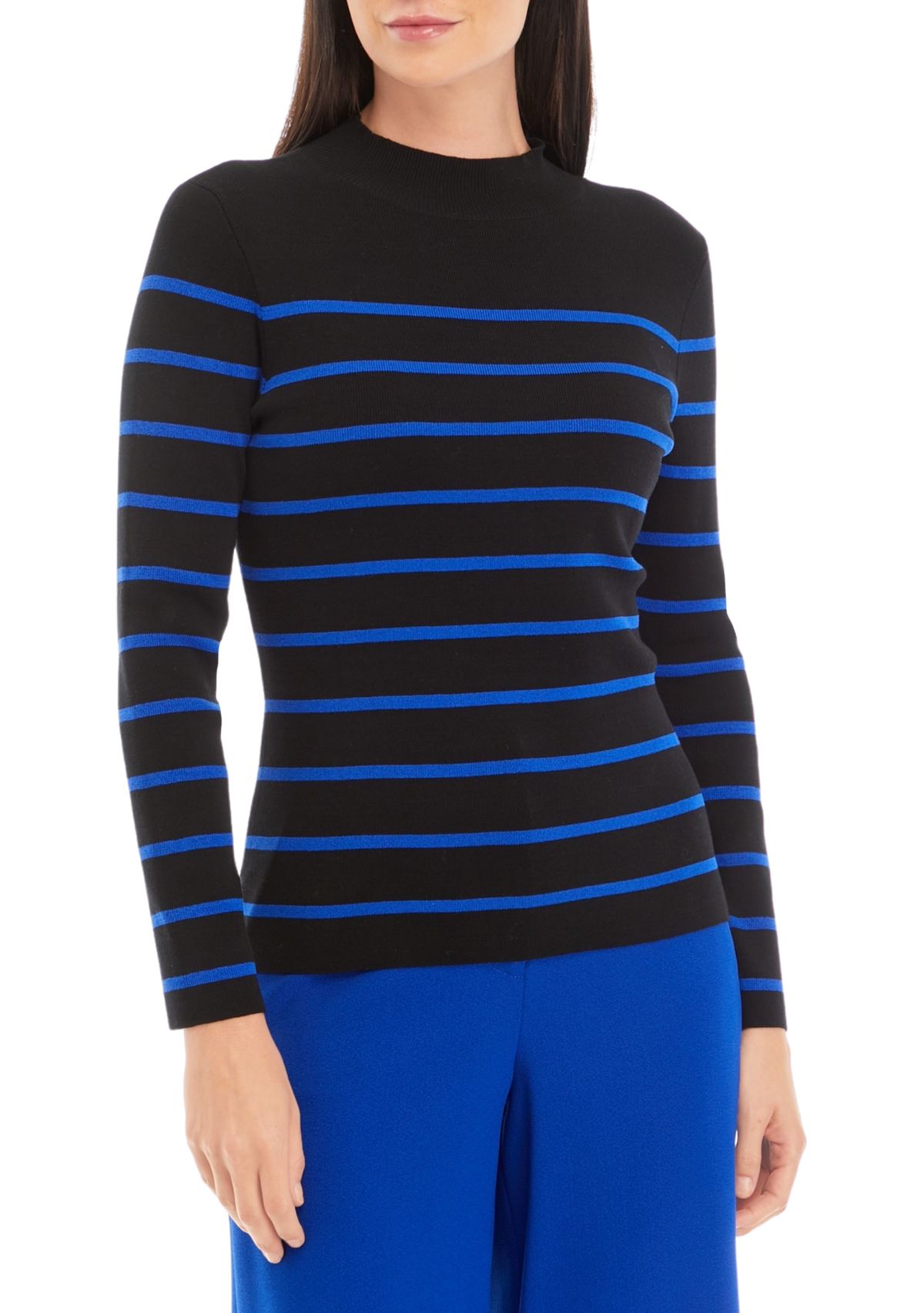 Womens Mock Neck Stripe Top