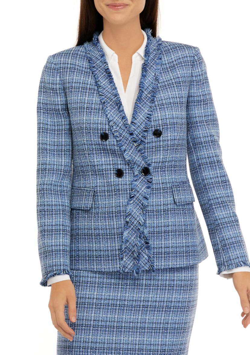 Womens Long Sleeve Boucle Cropped Jacket