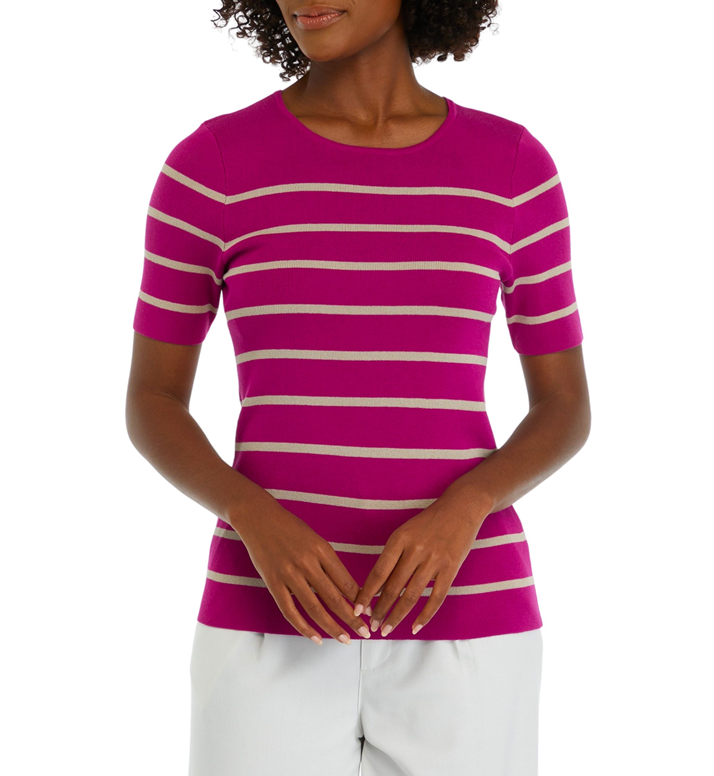 Womens Striped Short Sleeve Sweater