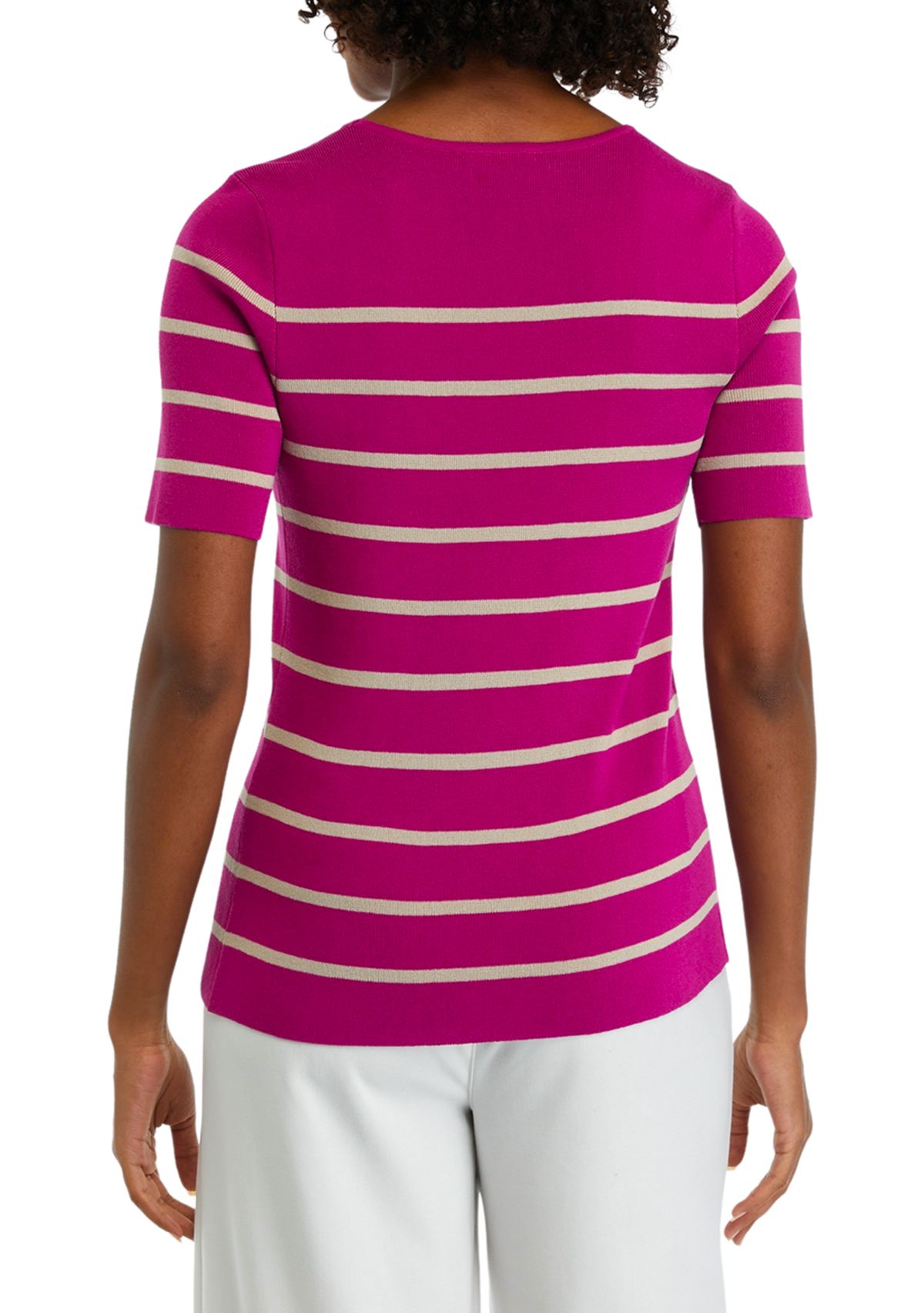 Womens Striped Short Sleeve Sweater