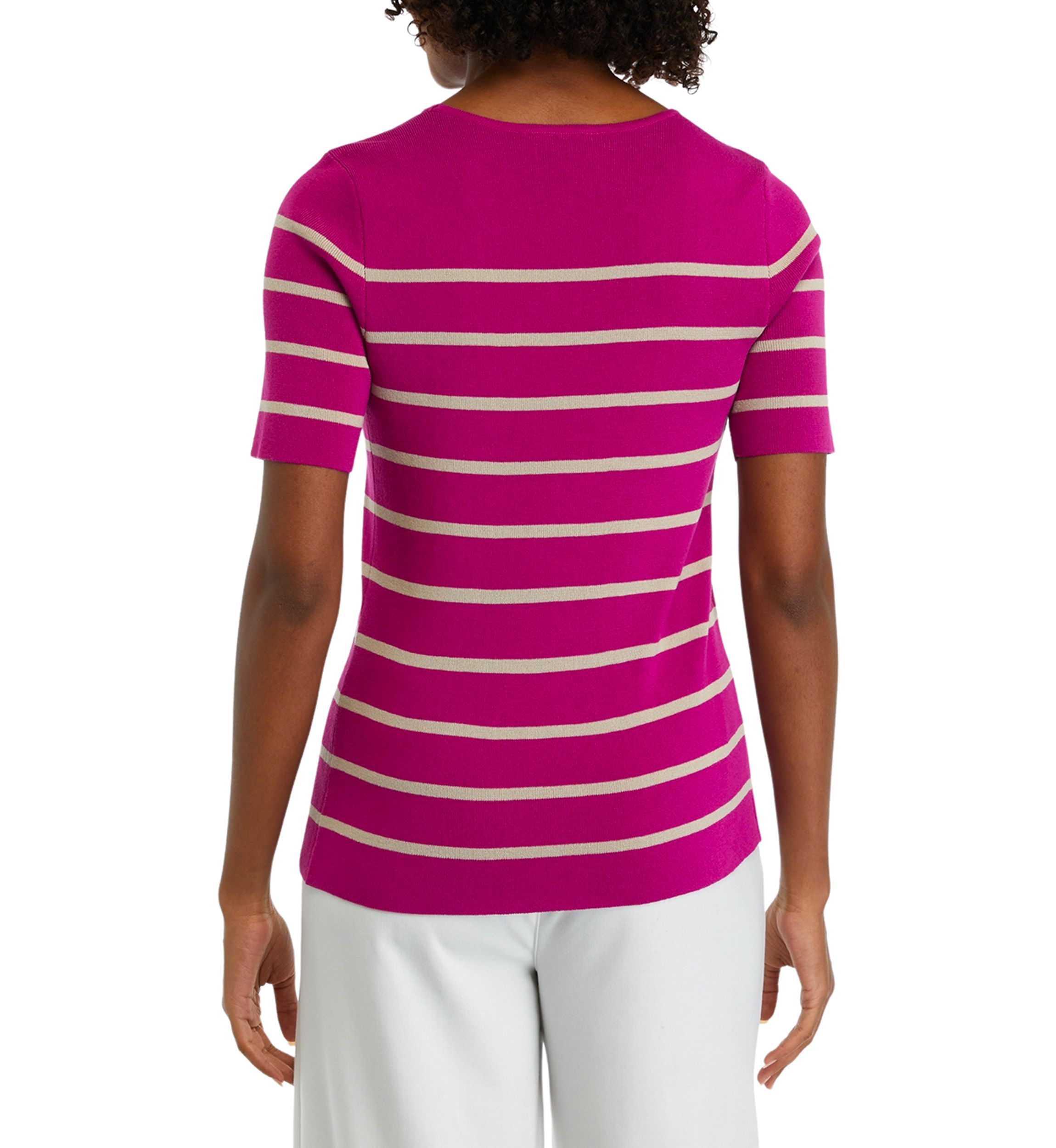 Womens Striped Short Sleeve Sweater
