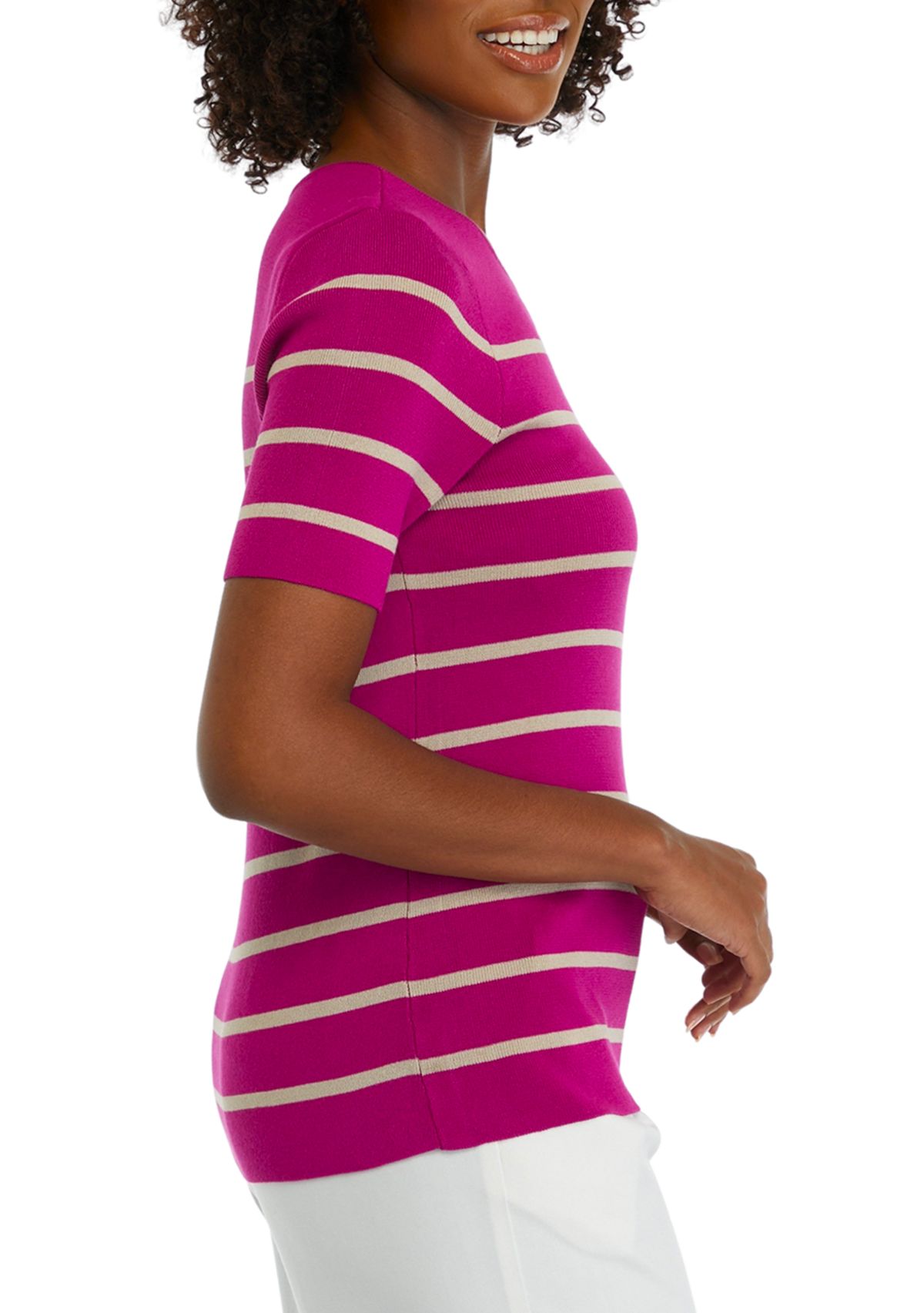 Womens Striped Short Sleeve Sweater