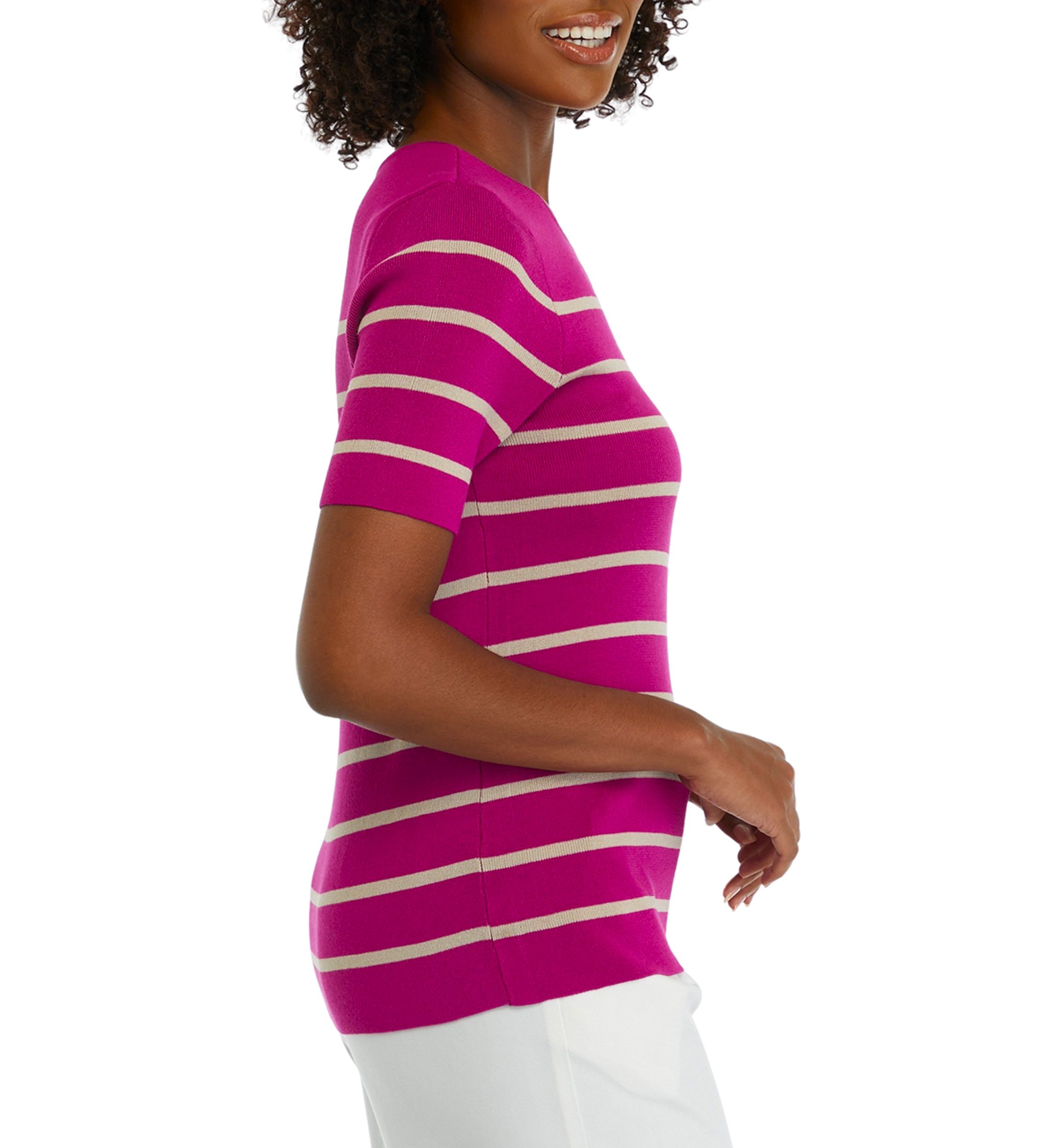 Womens Striped Short Sleeve Sweater