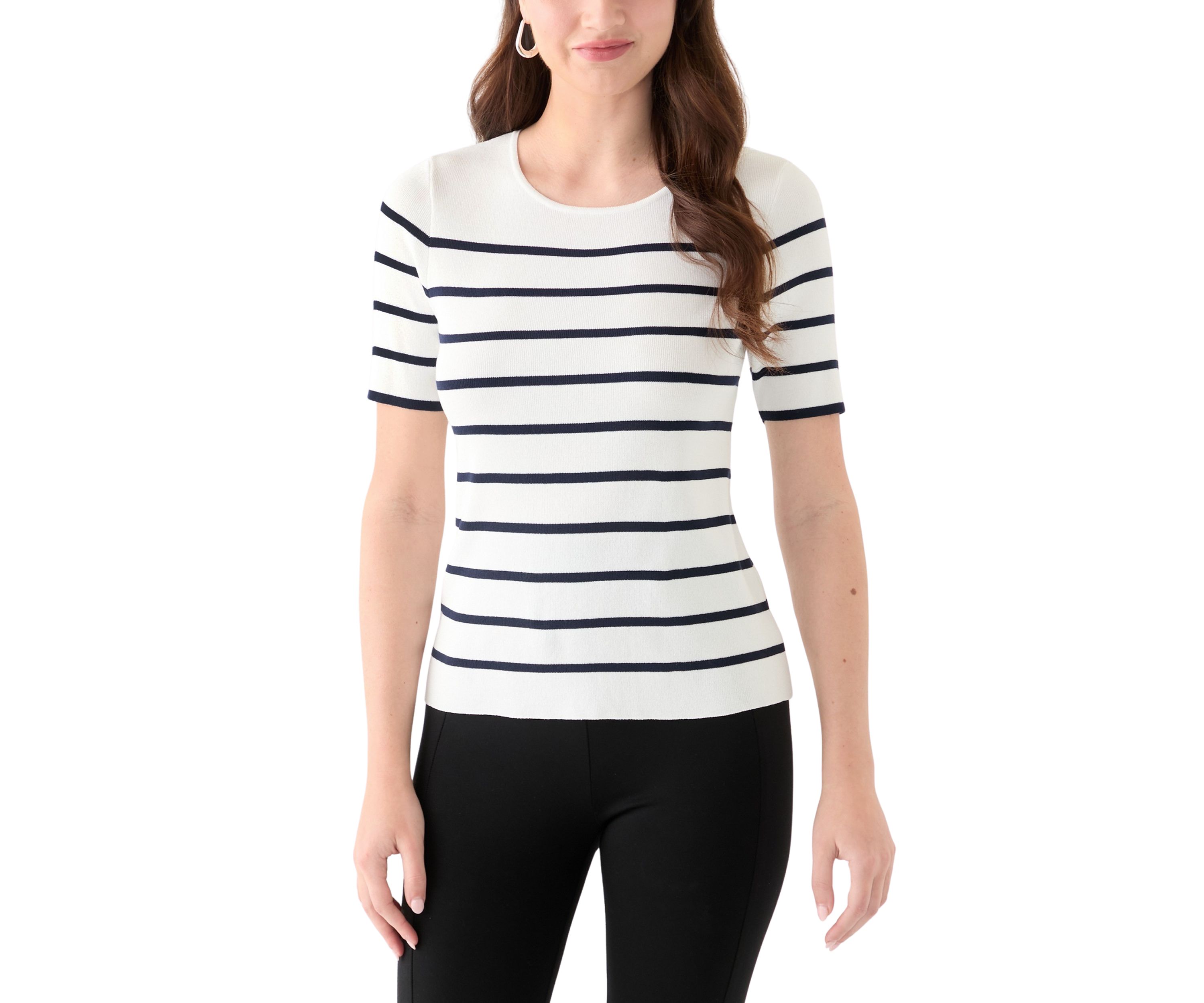 Womens Short Sleeve Scoop Neck Striped Top