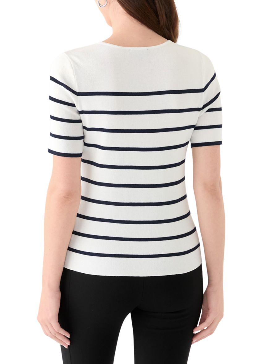 Womens Short Sleeve Scoop Neck Striped Top