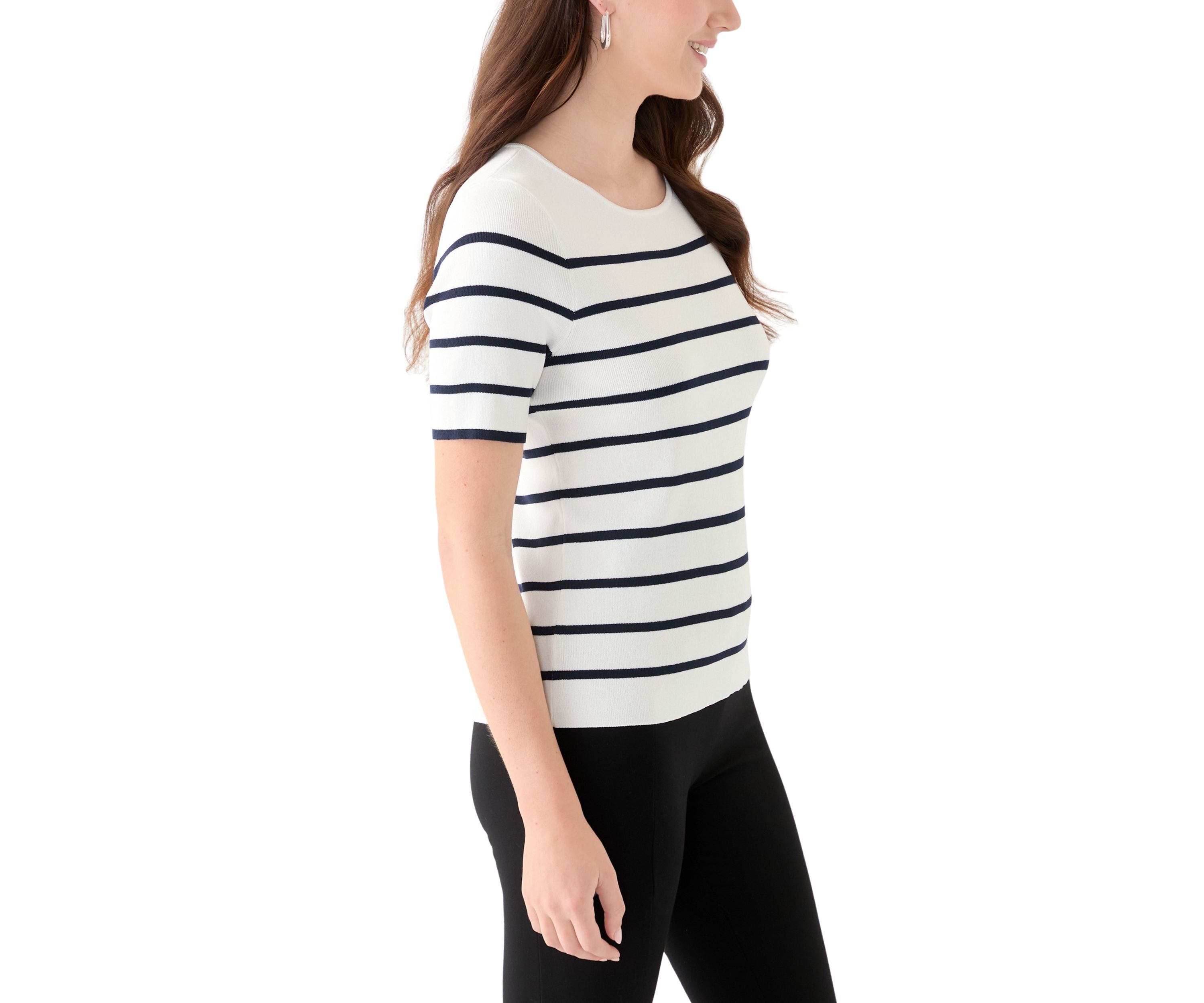 Womens Short Sleeve Scoop Neck Striped Top