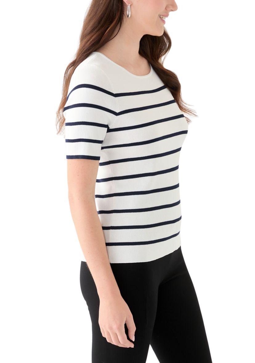Womens Short Sleeve Scoop Neck Striped Top