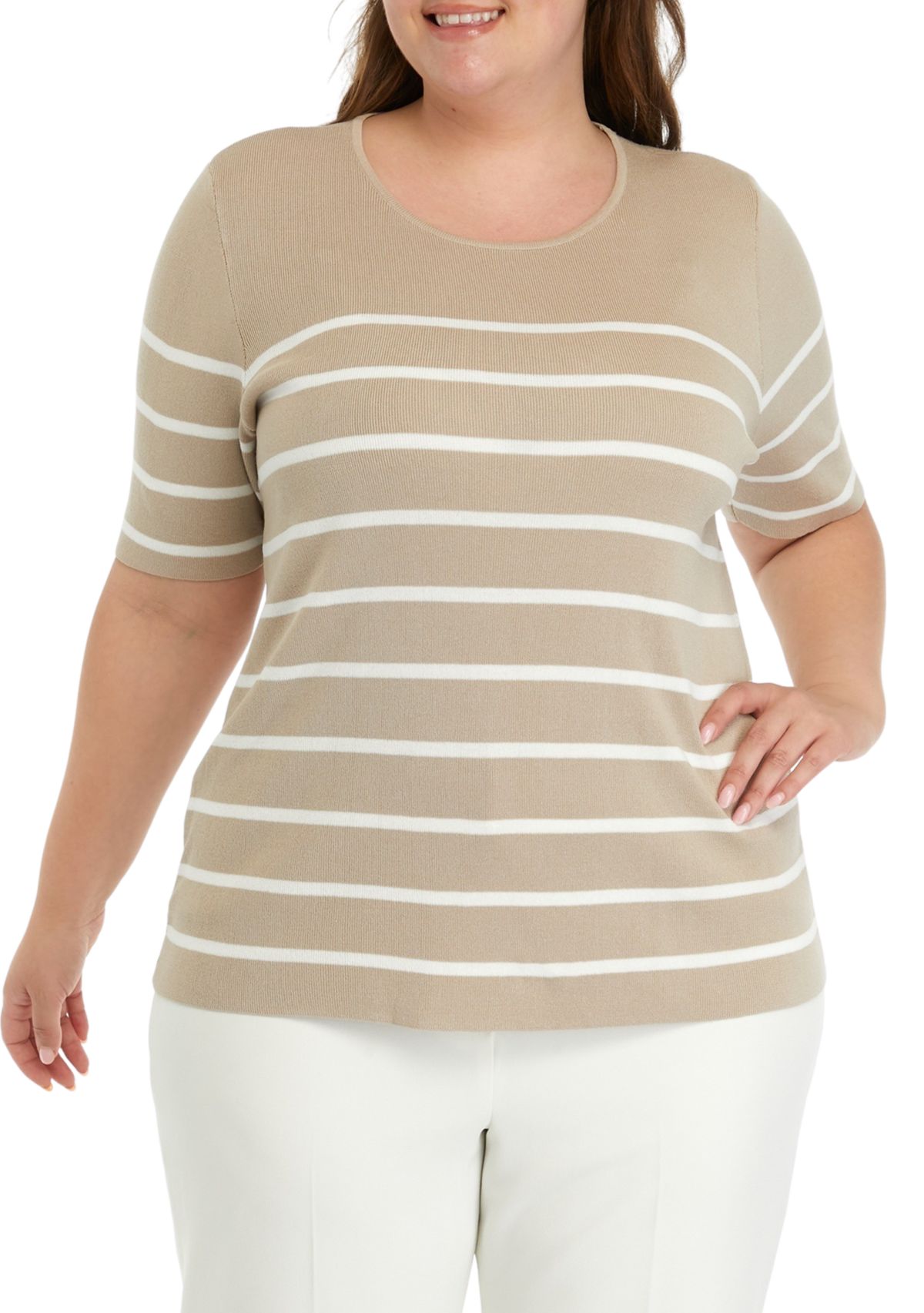 Plus Size Striped Knit Sweater