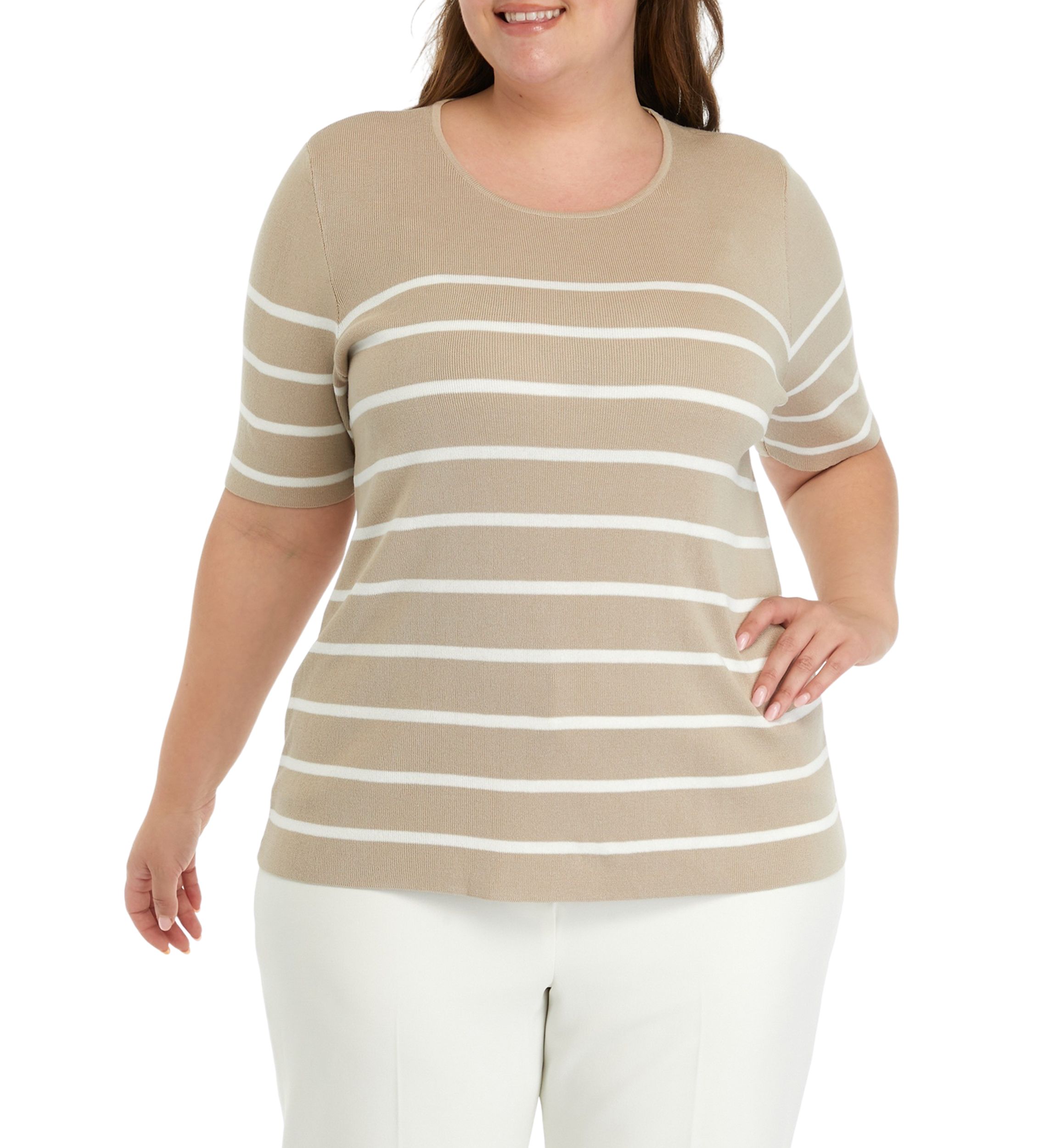Plus Size Striped Knit Sweater