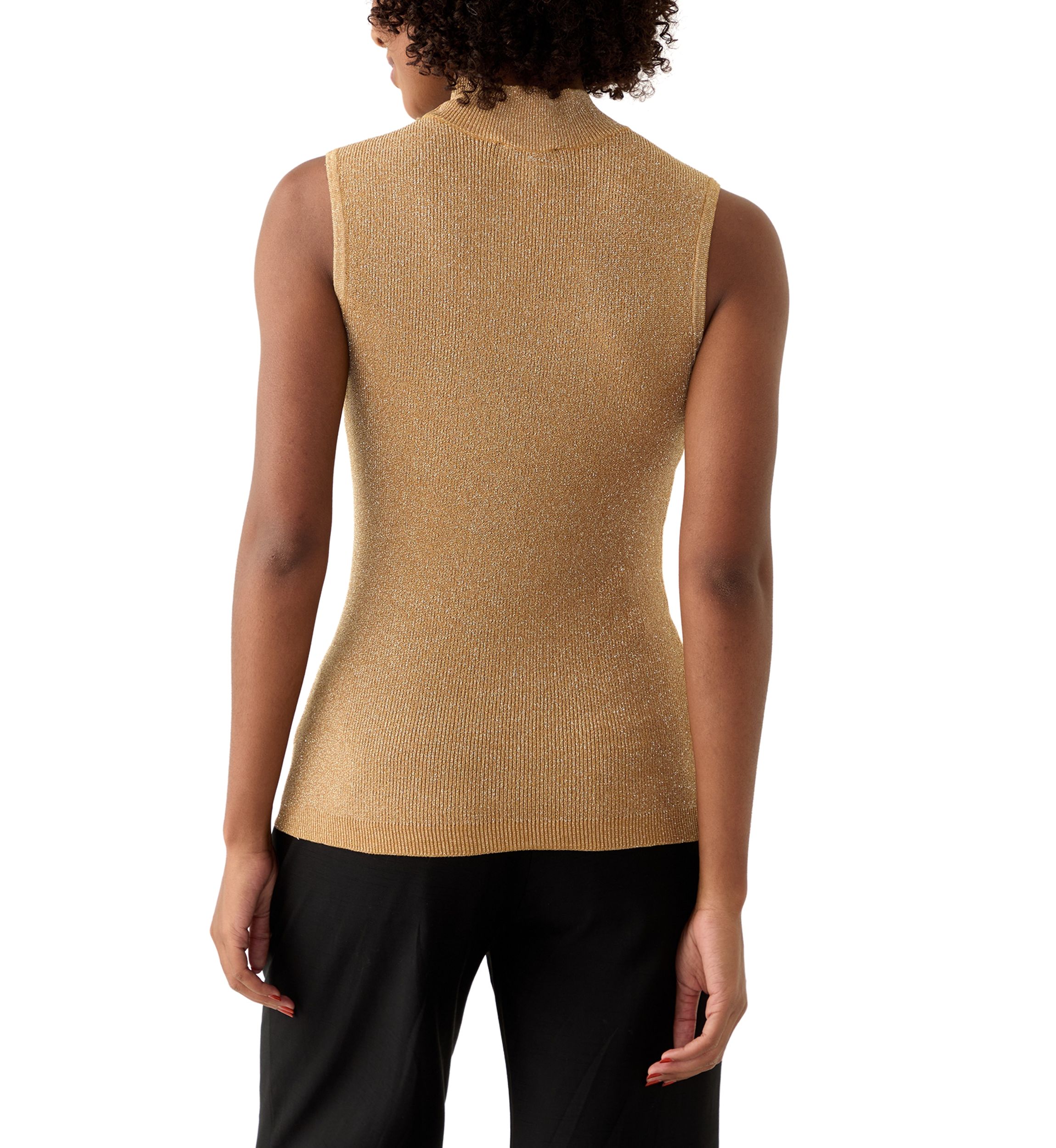 Womens Sleeveless Metallic Mock Neck Sweater