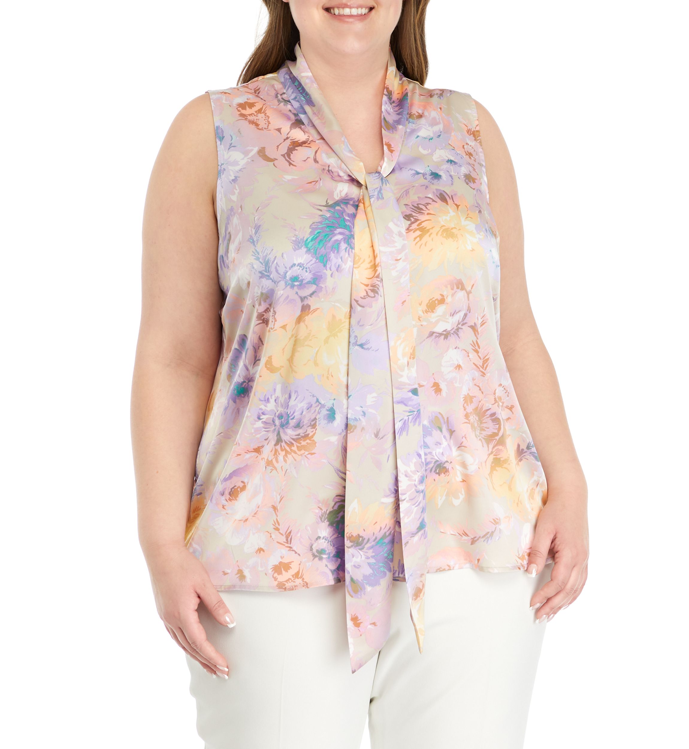 Plus Size Printed Bow Front Blouse