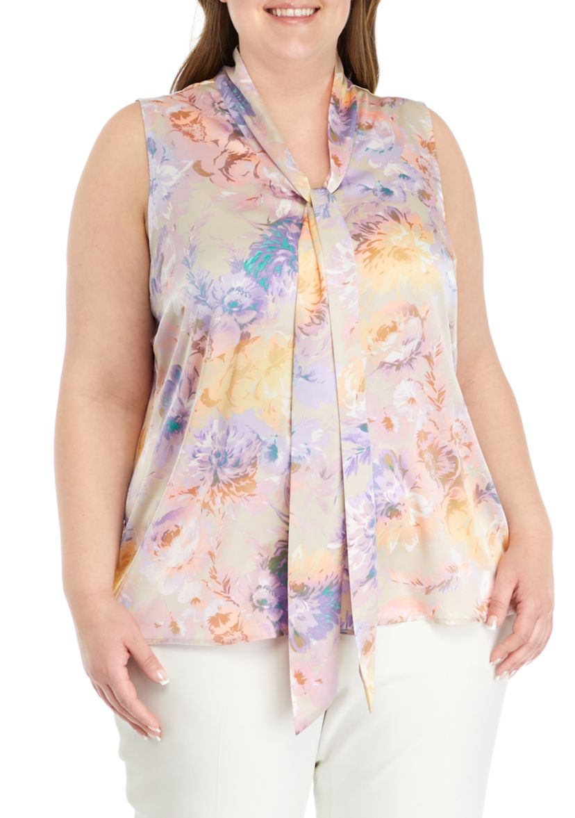 Plus Size Printed Bow Front Blouse