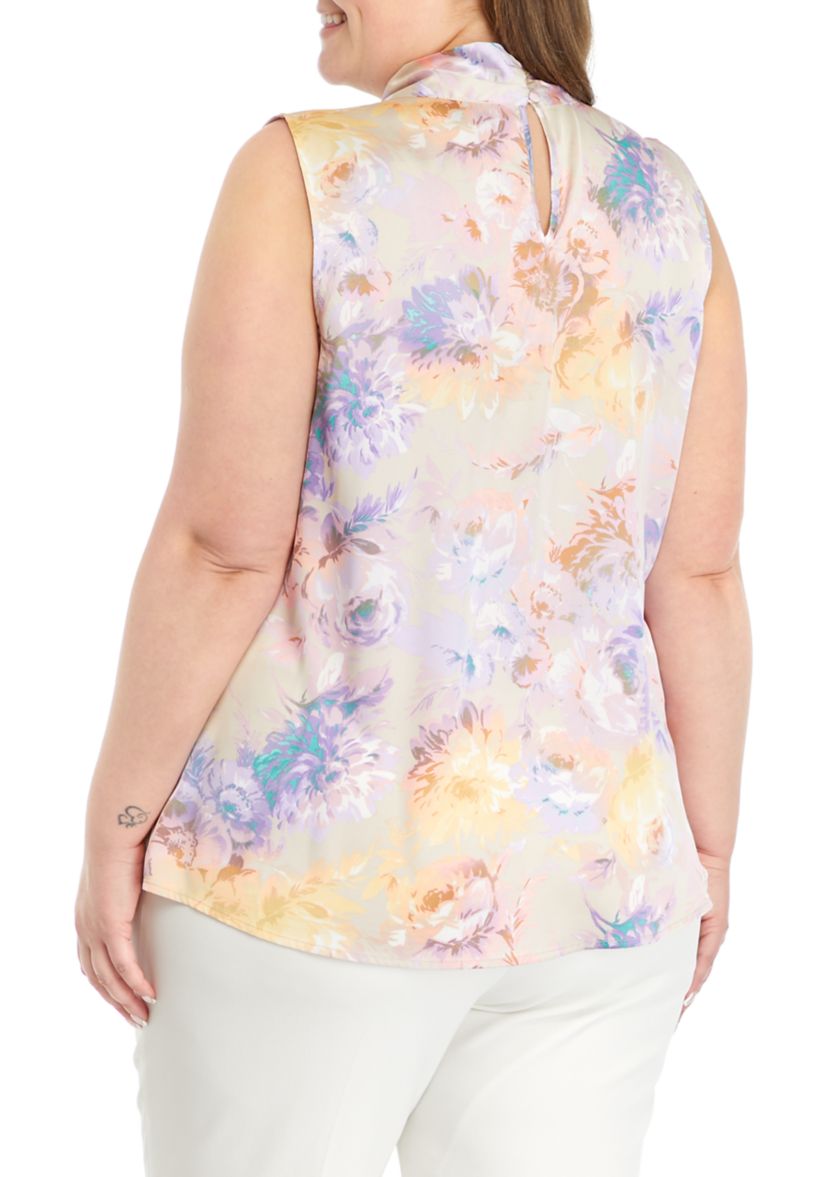 Plus Size Printed Bow Front Blouse