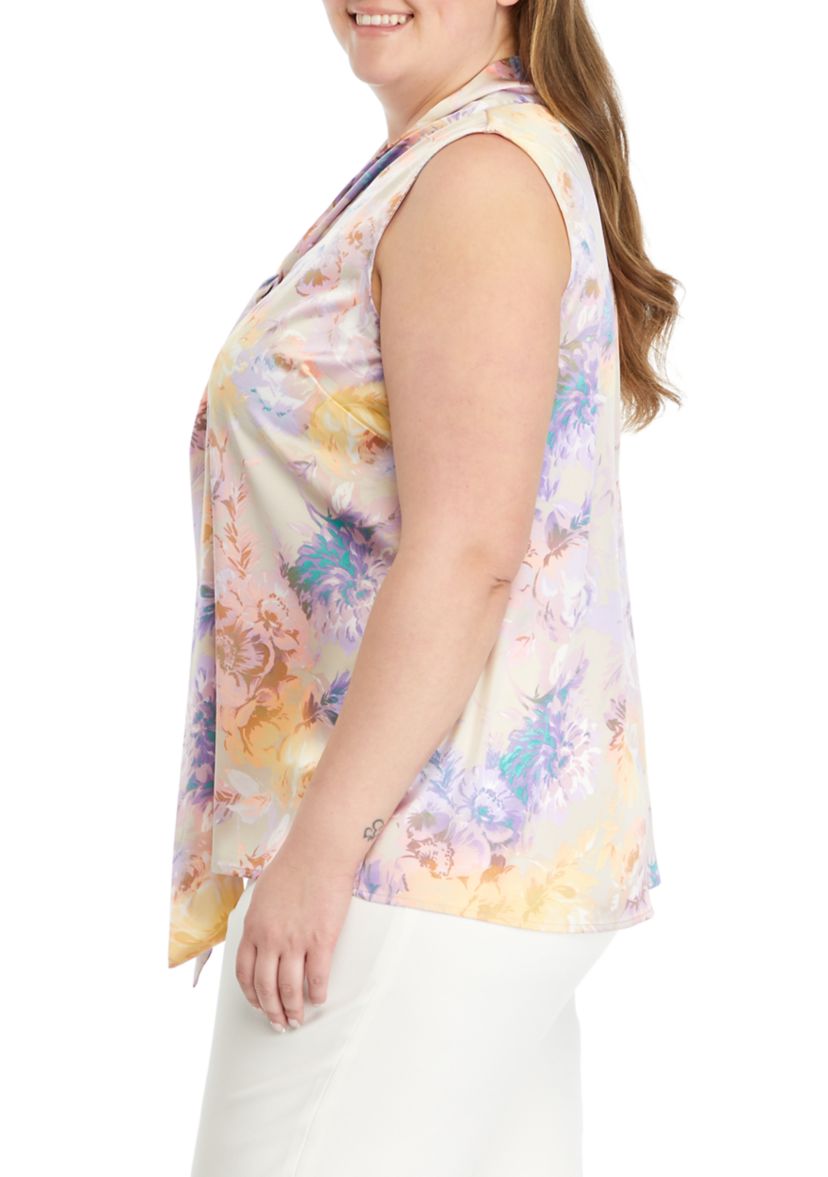Plus Size Printed Bow Front Blouse