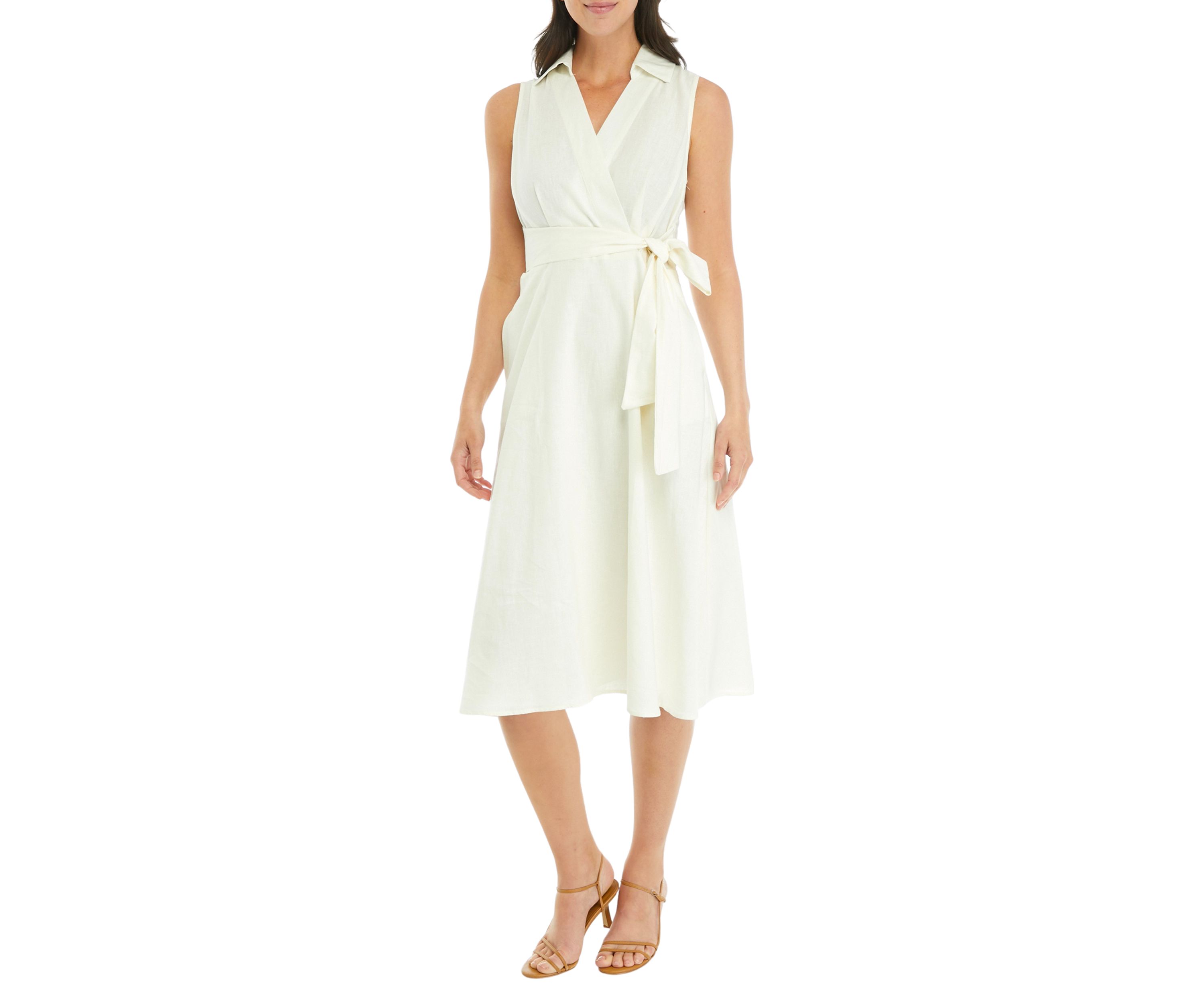 Womens Sleeveless Linen Shirtdress 