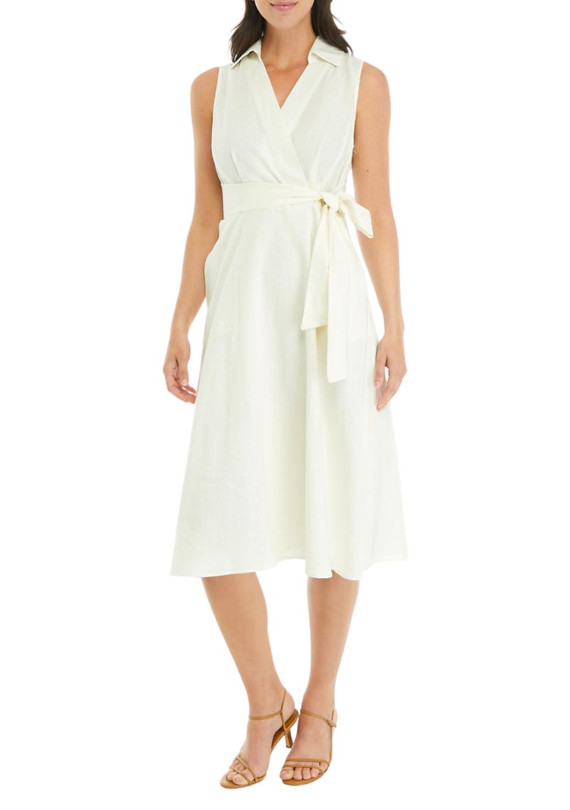 Womens Sleeveless Linen Shirtdress 