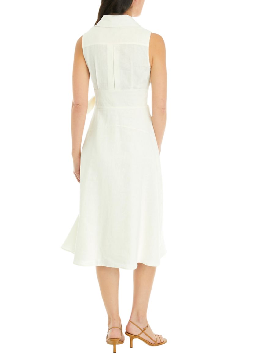 Womens Sleeveless Linen Shirtdress 