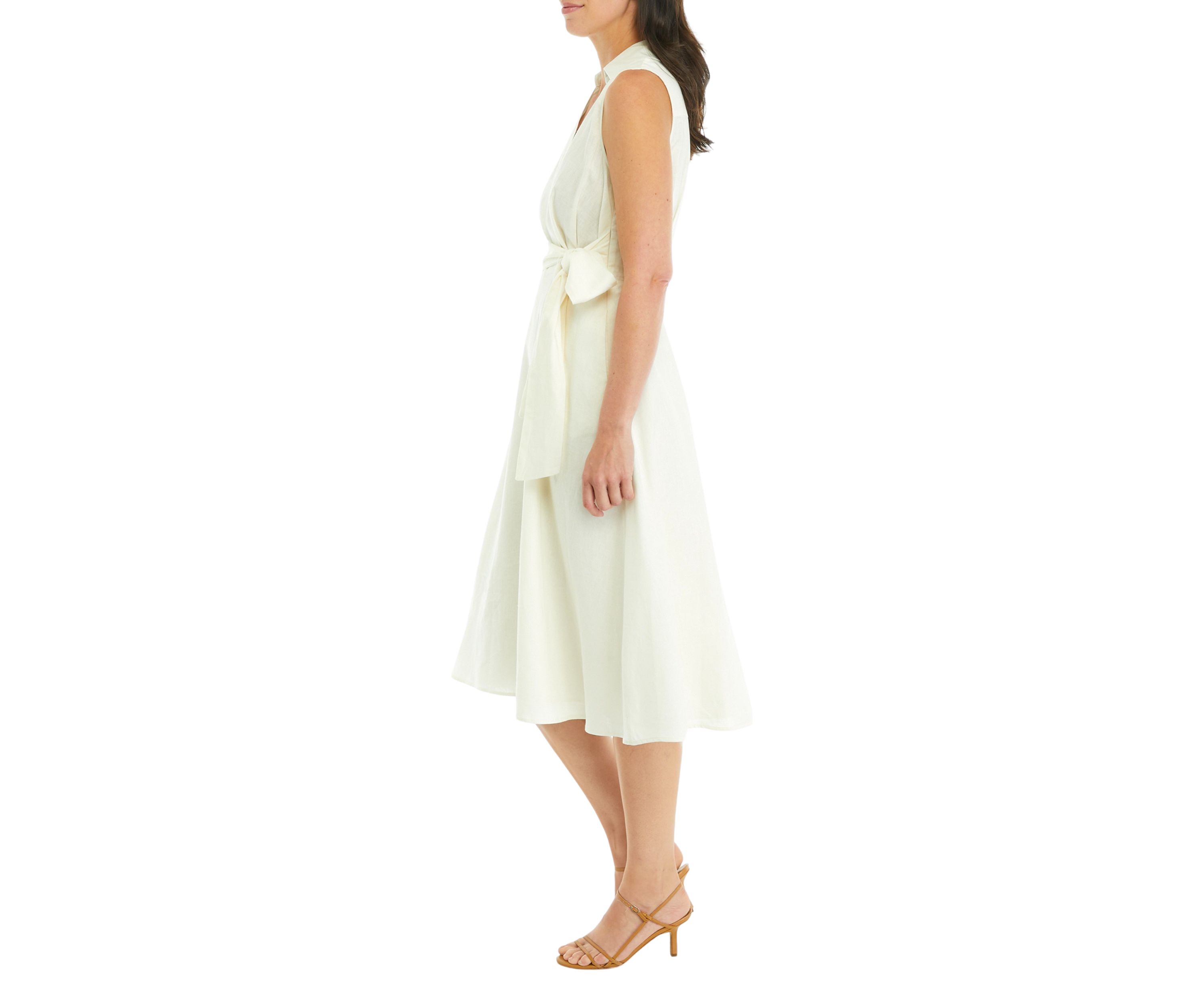 Womens Sleeveless Linen Shirtdress 