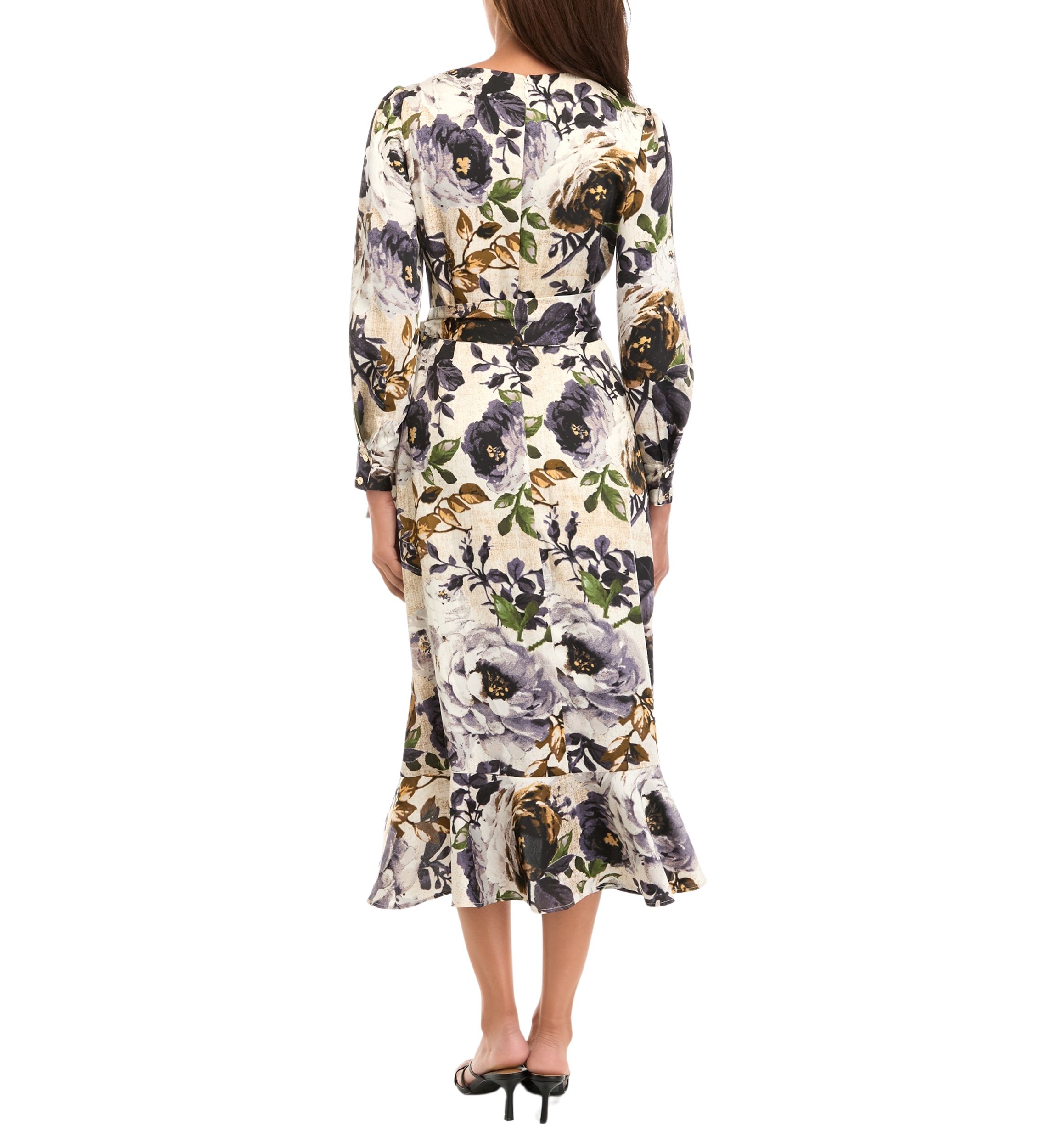 Womens Printed Ruffle Wrap Dress