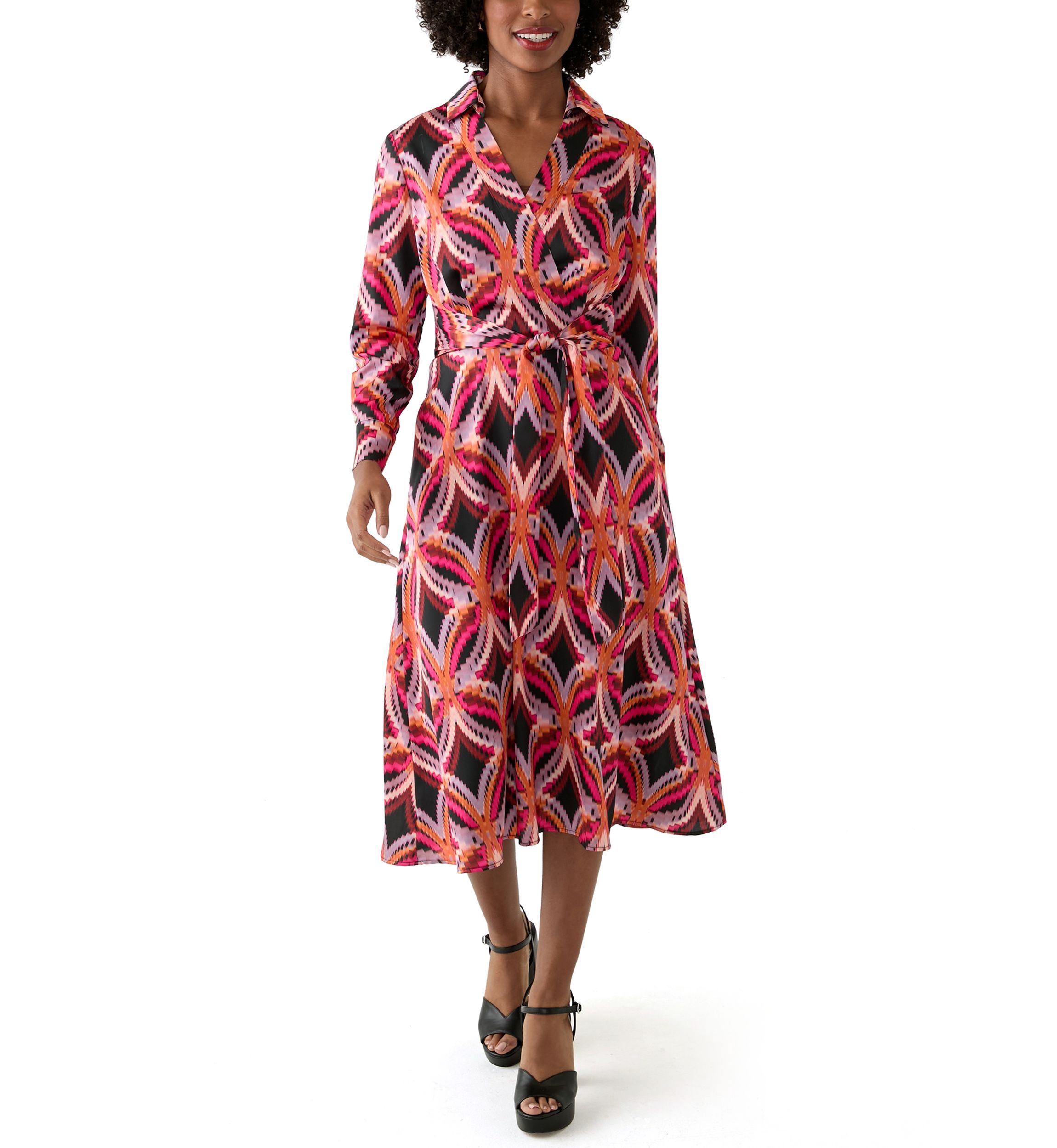 Womens Long Sleeve Printed Shirtdress 
