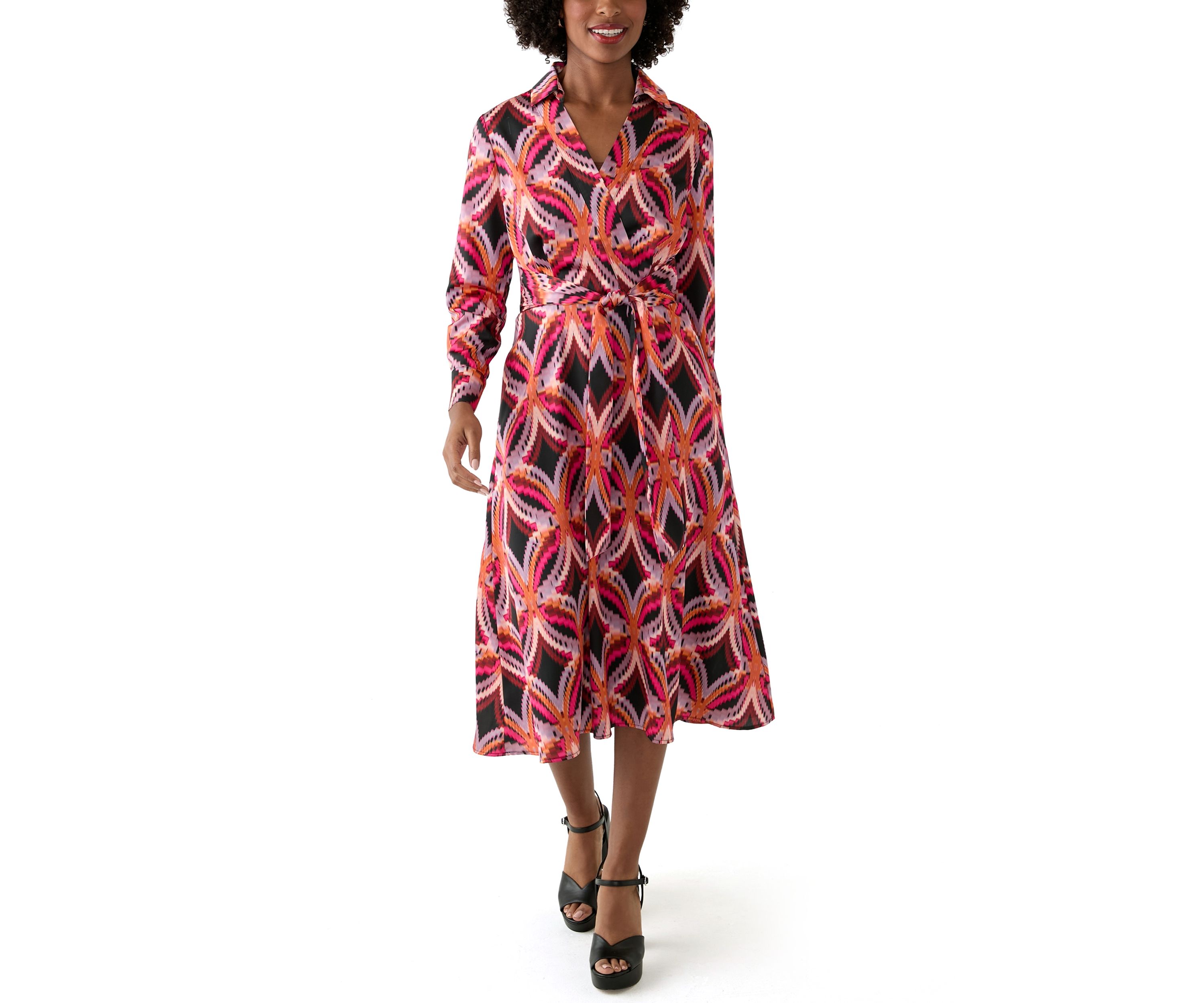 Womens Long Sleeve Printed Shirtdress 