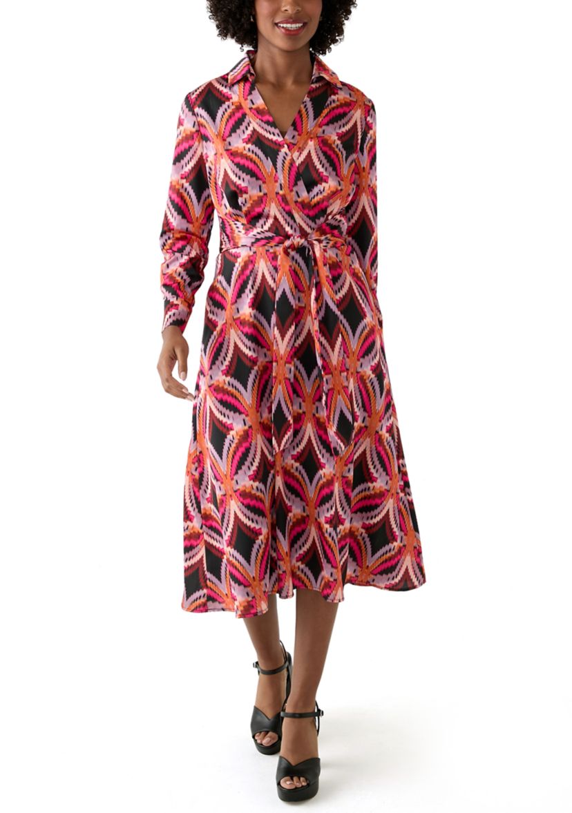 Womens Long Sleeve Printed Shirtdress 