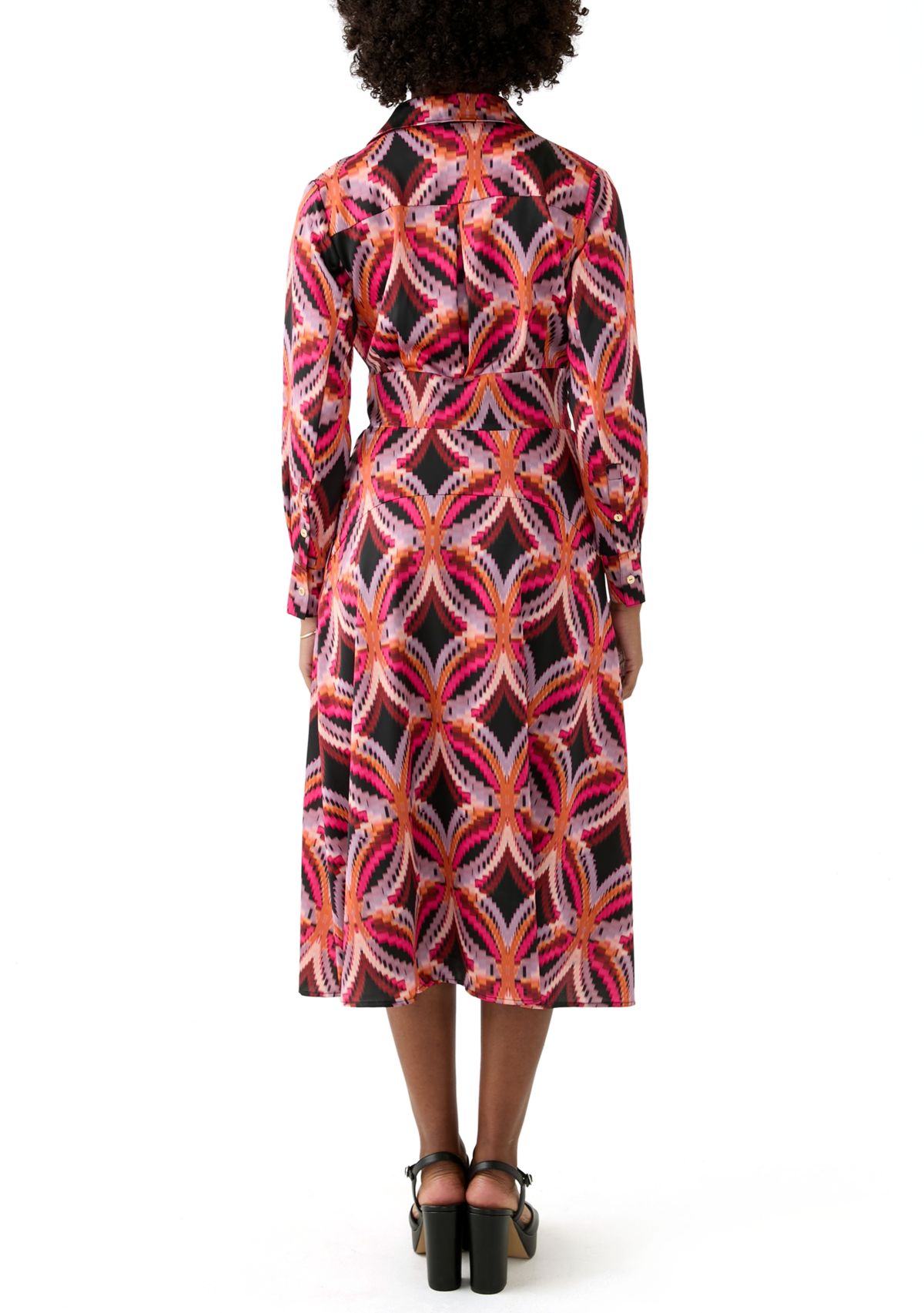 Womens Long Sleeve Printed Shirtdress 
