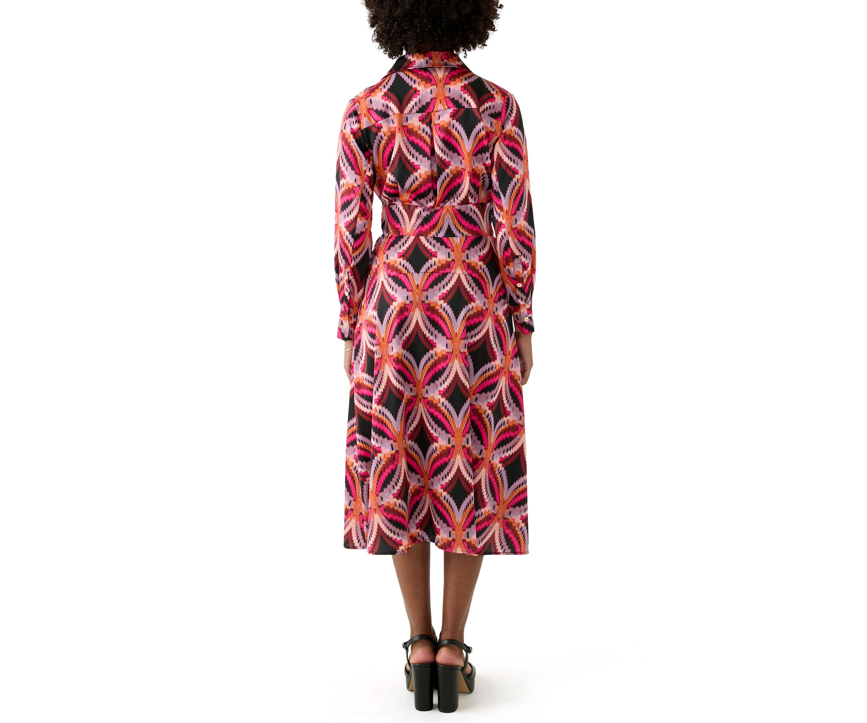 Womens Long Sleeve Printed Shirtdress 