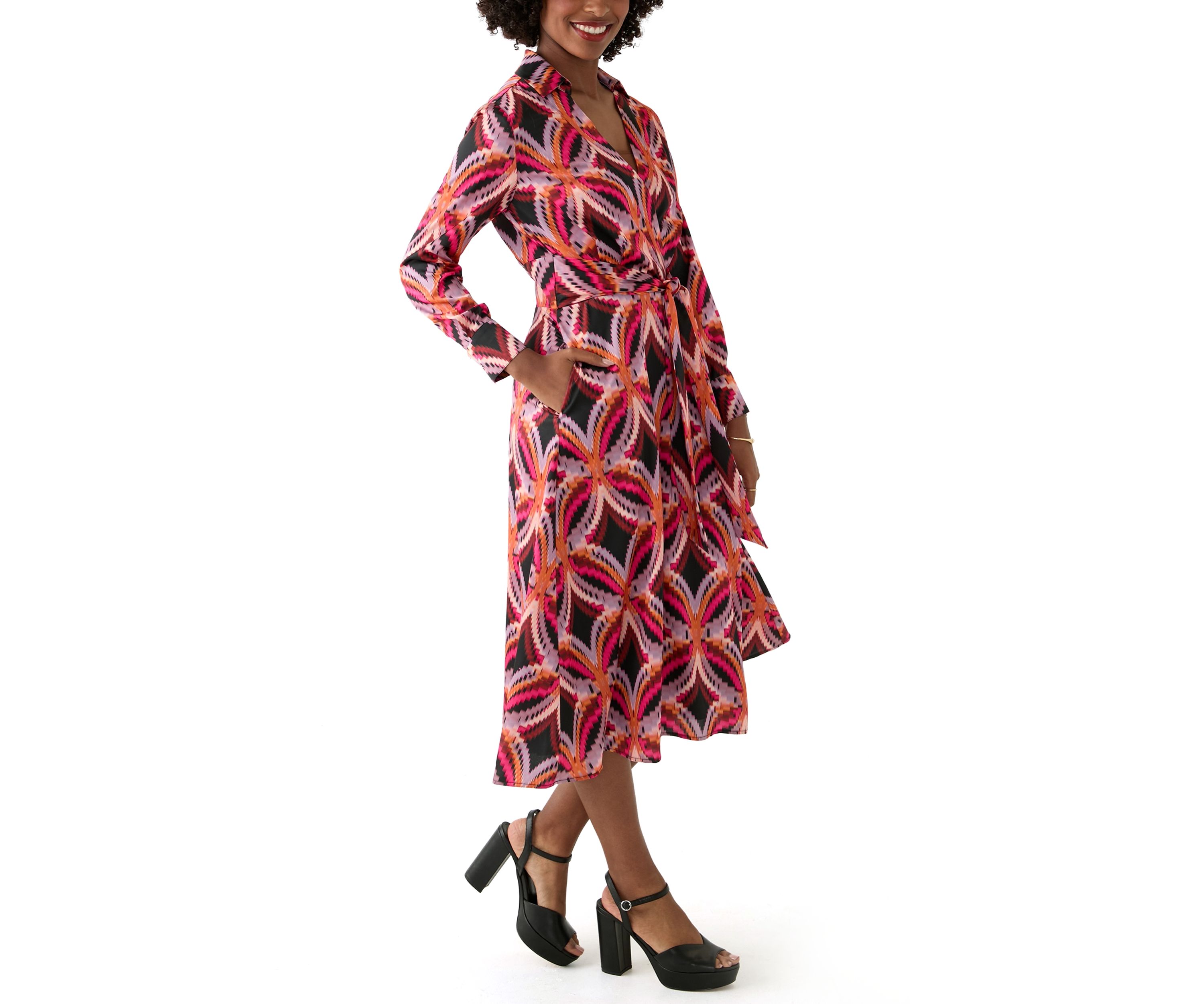 Womens Long Sleeve Printed Shirtdress 