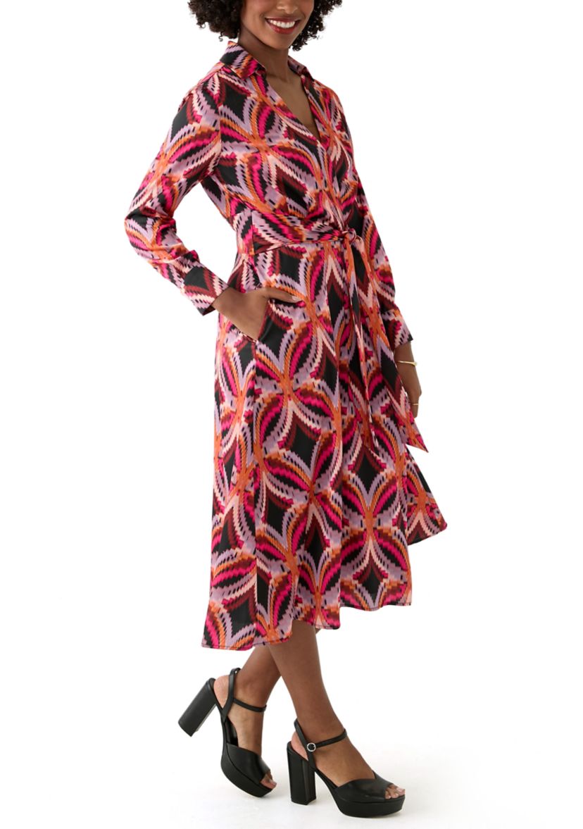 Womens Long Sleeve Printed Shirtdress 