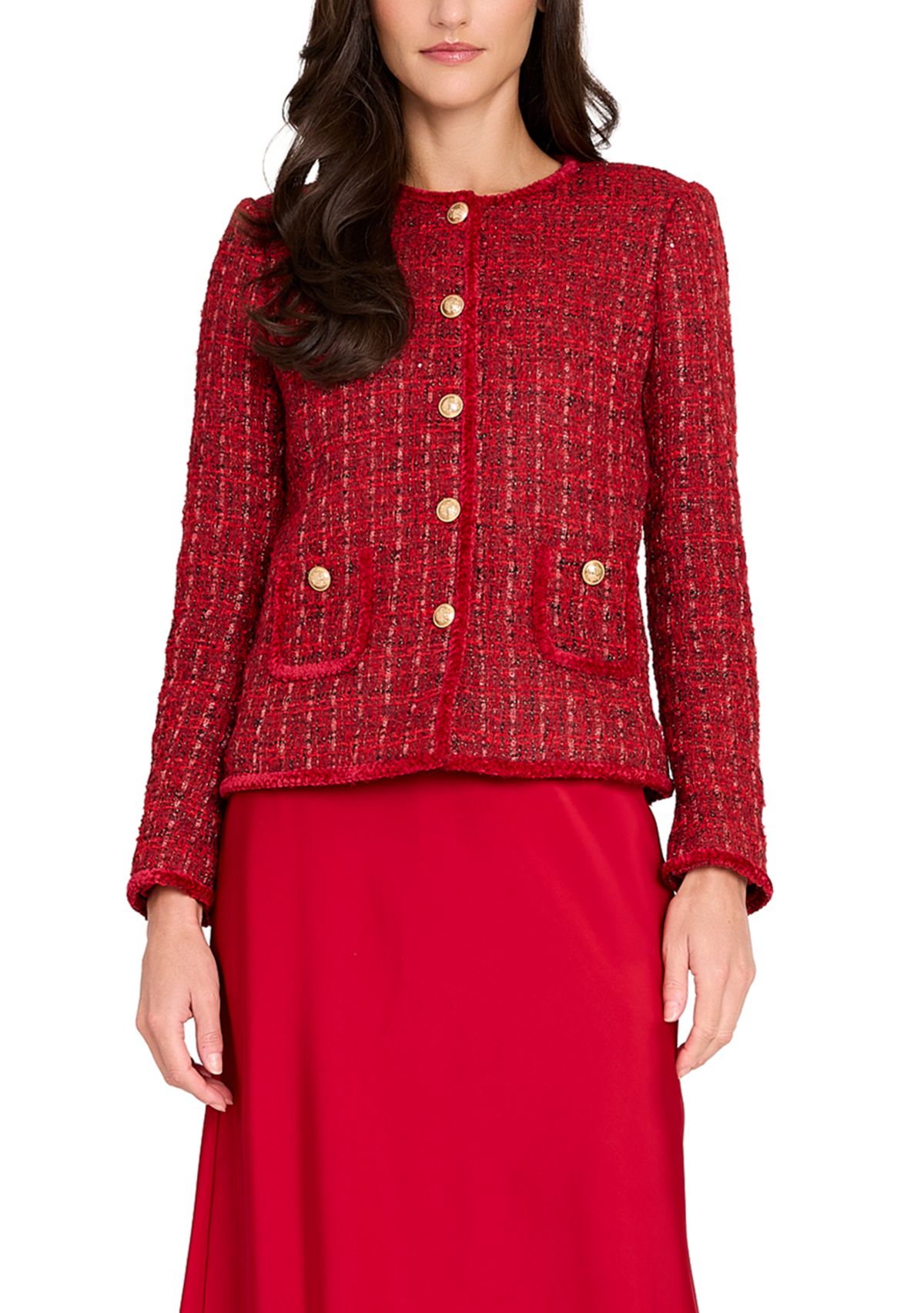 Womens Button Front Bouclé Jacket