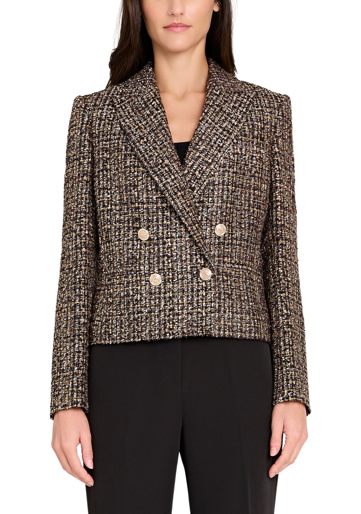 Womens Multi Button Notch Collar Bouclé Blazer